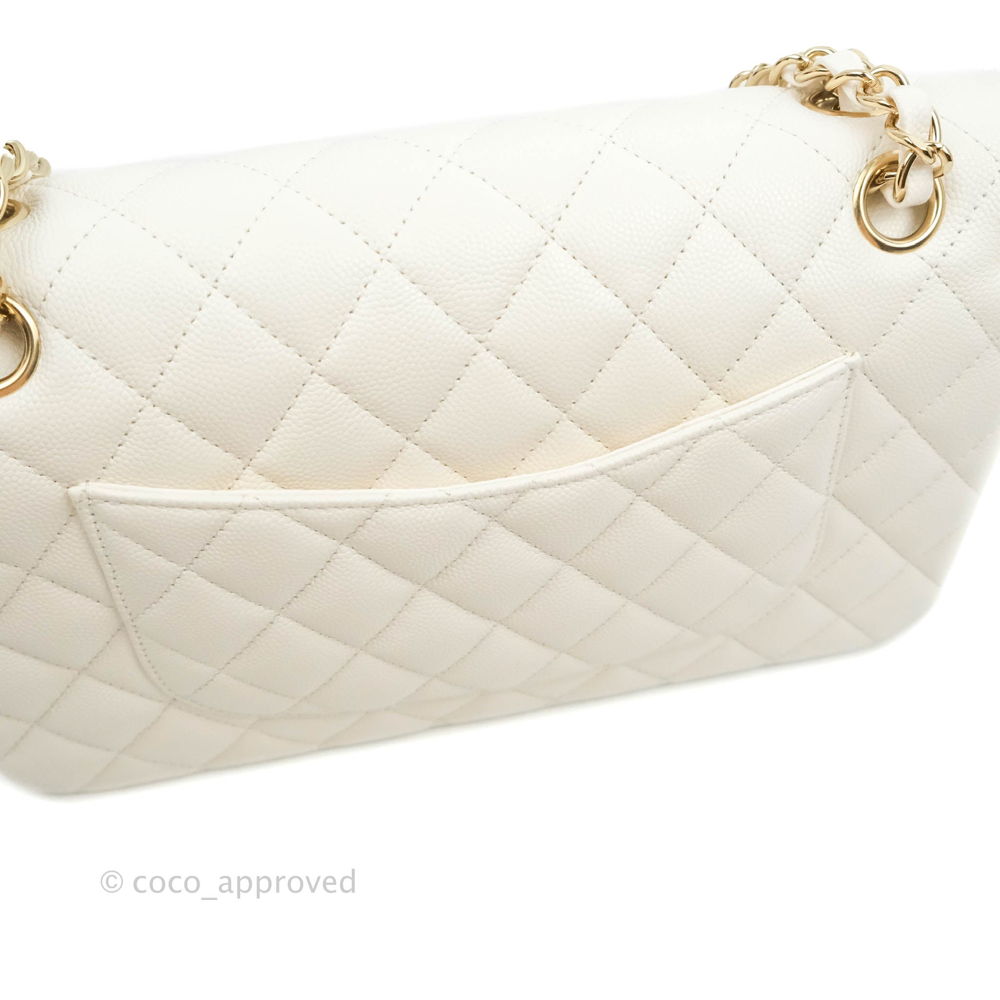 Chanel Classic Medium Double Flap Bag in White Caviar Leather with Gold Hardware - Perfect for Luxury Everyday Wear & Special Occasions