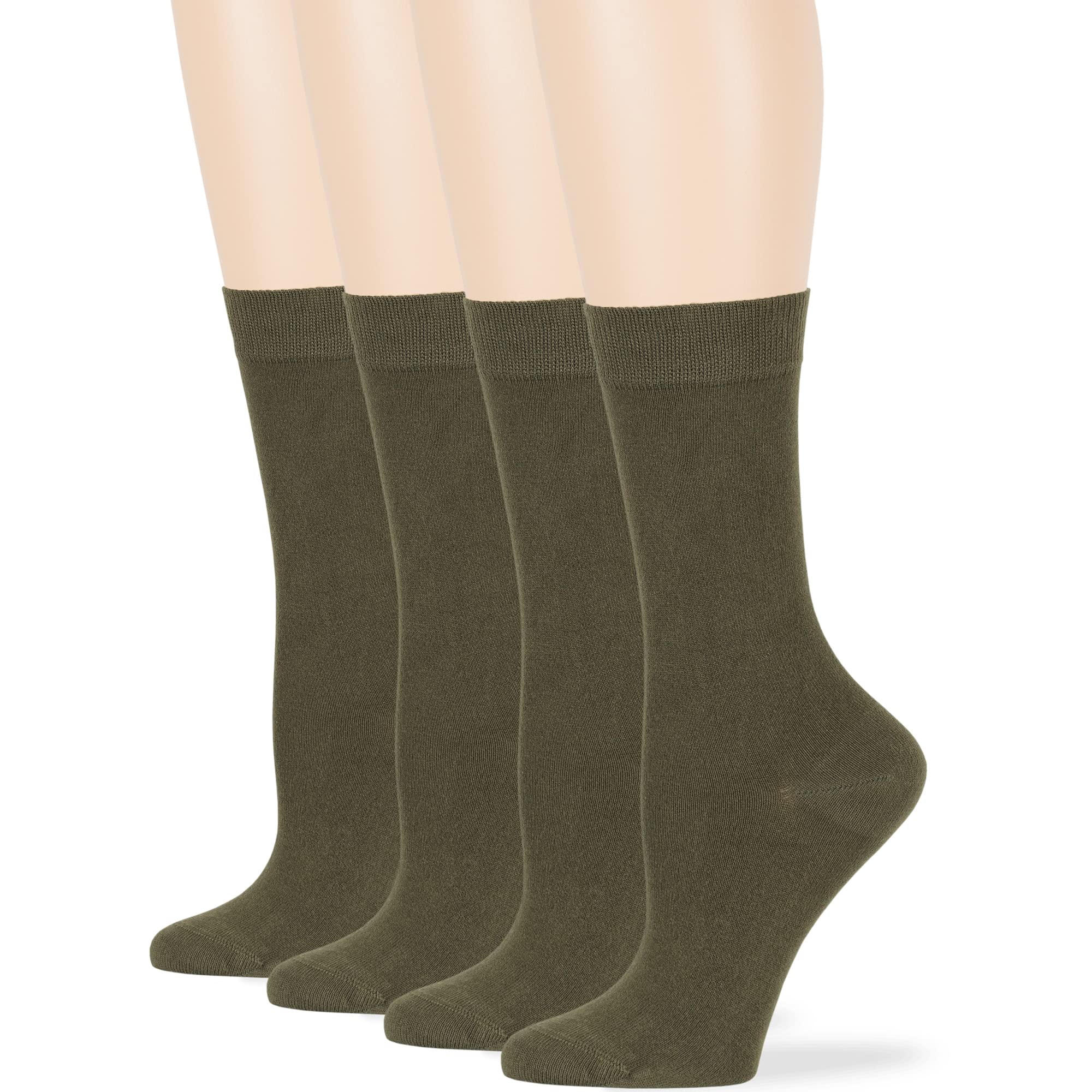 7BIGSTARS KINGDOM Women's Bamboo Dress Socks - 4 Pack (L/M) - Soft Breathable Solid Crew Socks in Black, Brown, Blue, Beige, Khaki & Green - Perfect for Office, Travel & Everyday Comfort