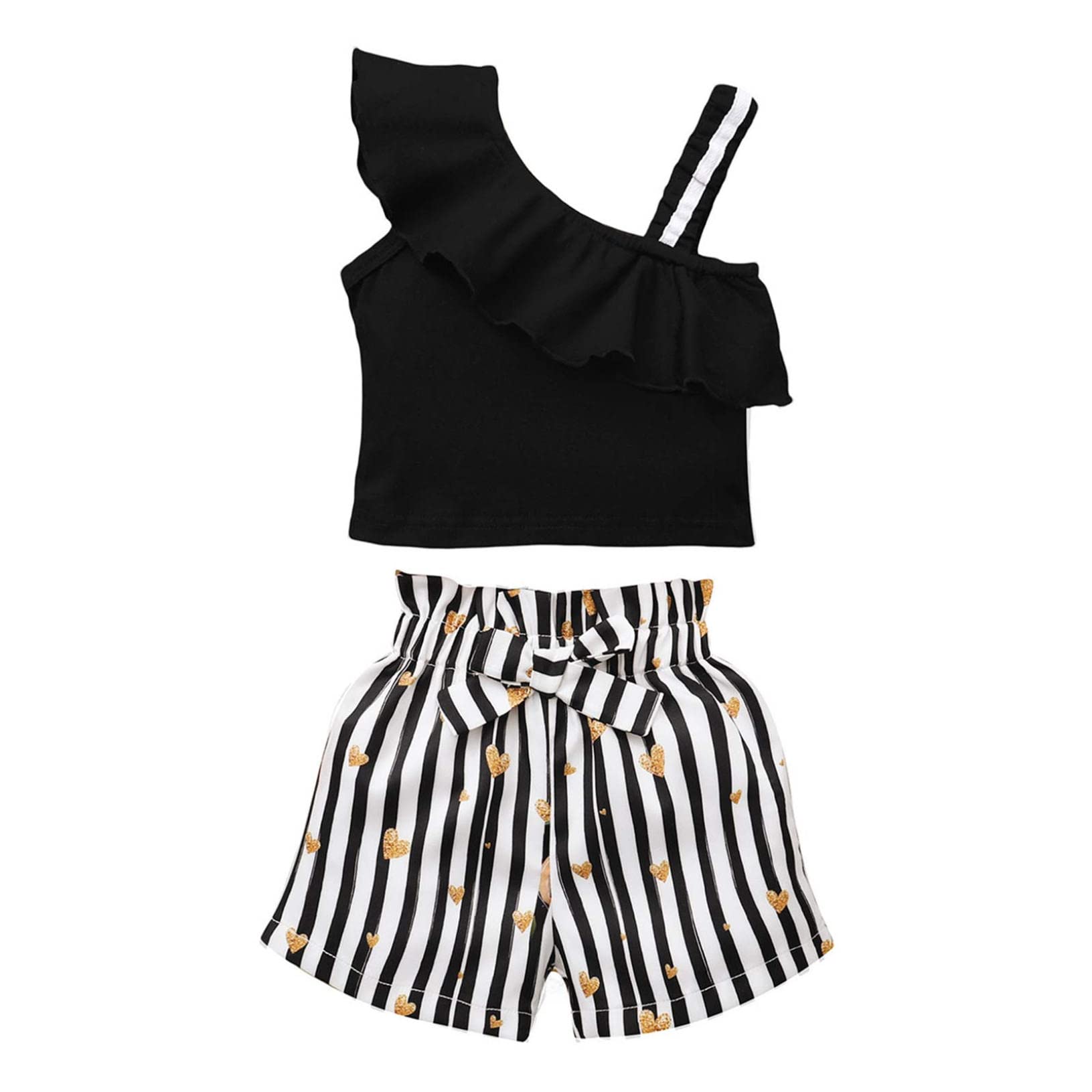 Yeahdor Baby Girl Sleeveless Off Shoulder Top & Bowknot Ruffle Shorts Set - Cute Summer Outfit for Toddler Girls, Playdate & Beach Wear
