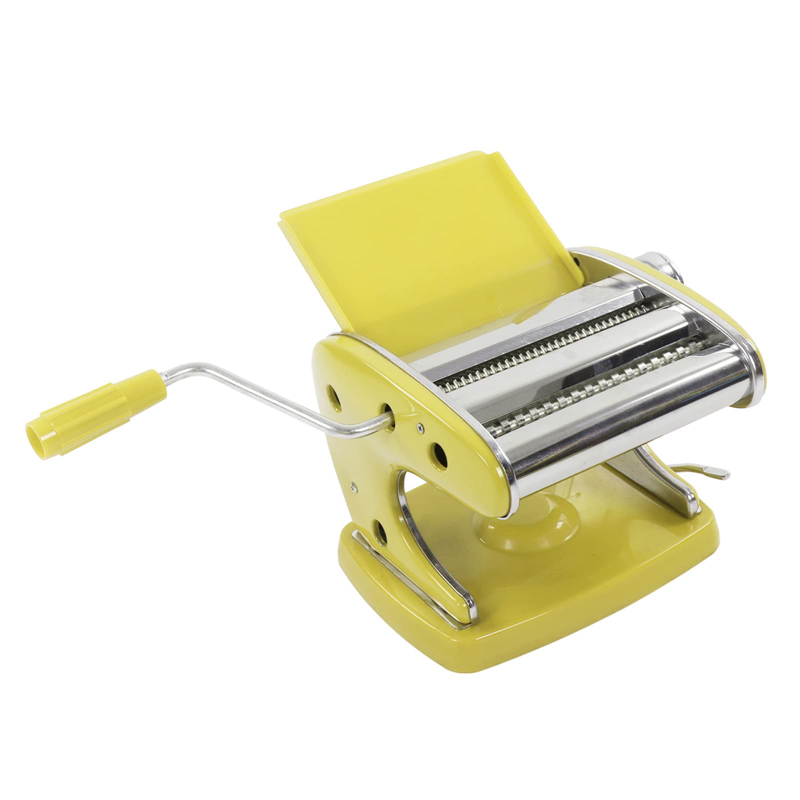 Stainless Steel Manual Pasta Maker Machine - 6 Adjustable Settings for Spaghetti, Fettuccine, Lasagna & Dumpling Skins (Yellow) | Perfect for Home Kitchen, Italian Cooking & Asian Cuisine