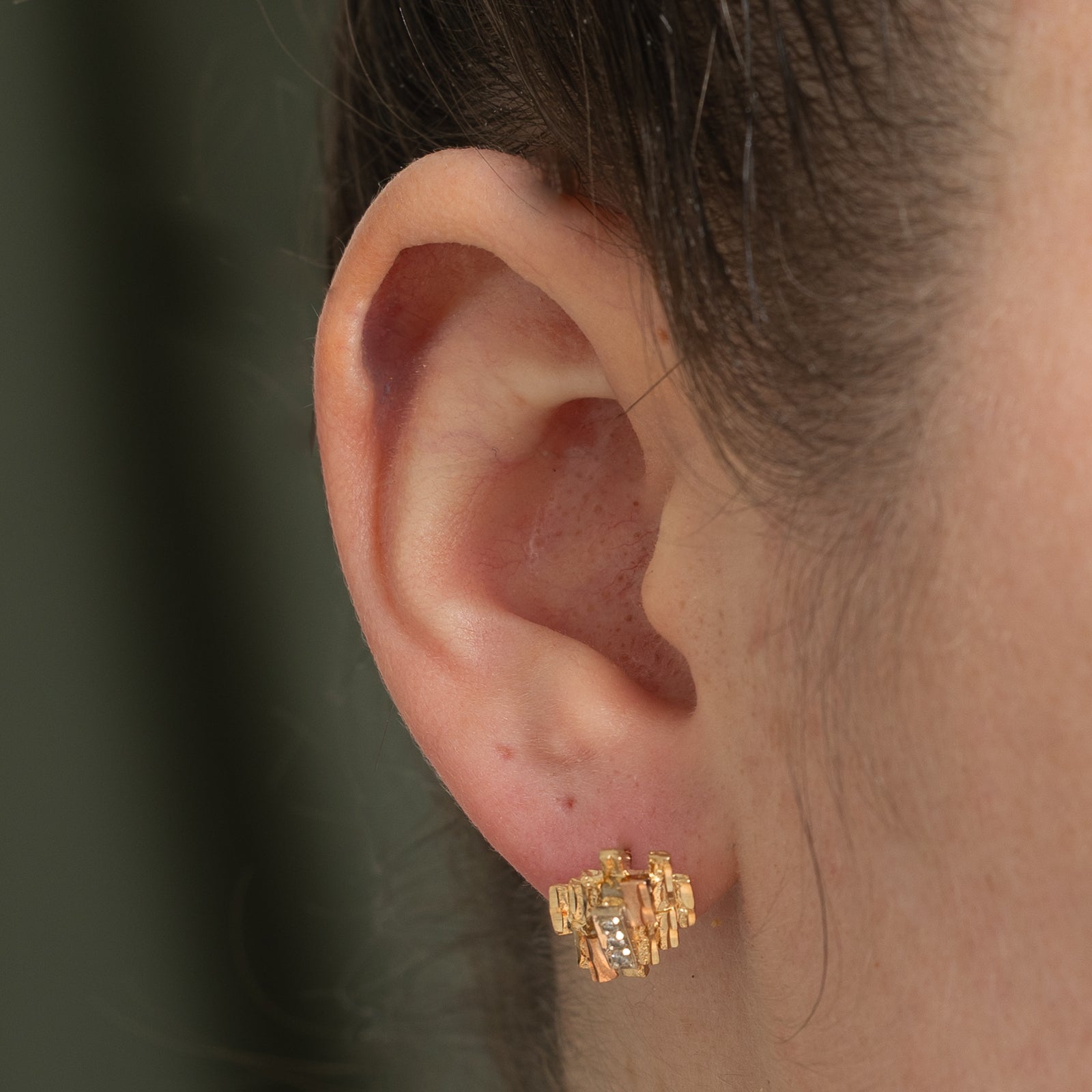 10K Gold Diamond Textured Abstract Stud Earrings for Women | 0.06ctw | Elegant Everyday Jewelry Gift for Her