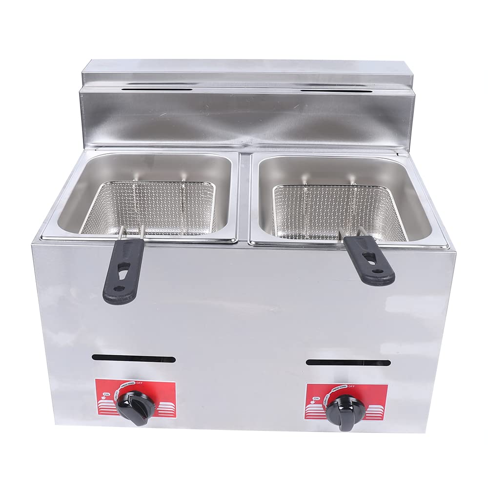 Commercial Stainless Steel Countertop Deep Fryer - 6L Dual Basket Gas Fryer for Chicken, French Fries, Chips - Perfect for Restaurants, Home Kitchens & Outdoor Cooking