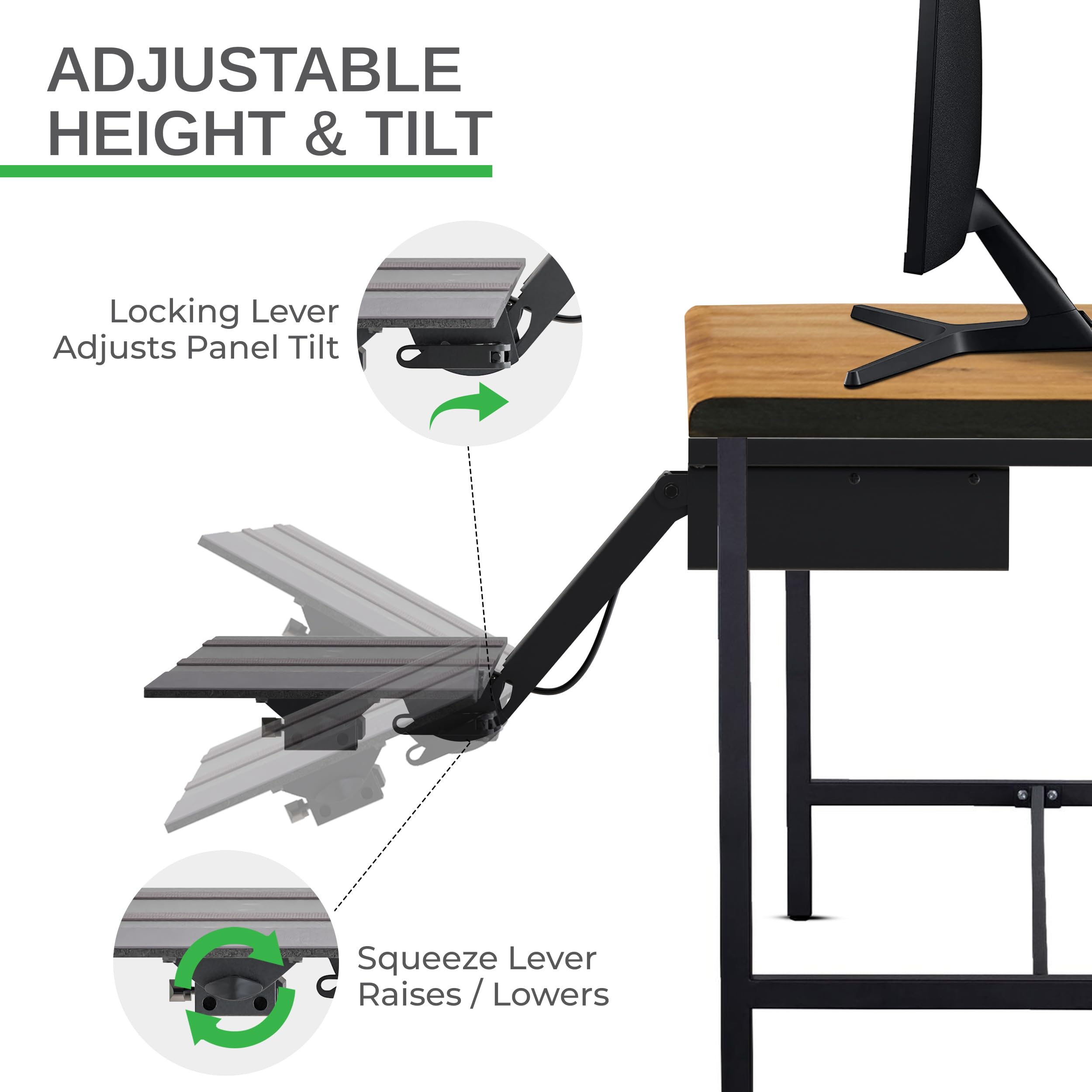 KT2-b Adjustable Under Desk Keyboard Tray - Ergonomic Sit to Stand Workstation with Negative Tilt & Angle Adjustment - Perfect for Home Office, Standing Desks & Computer Workstations