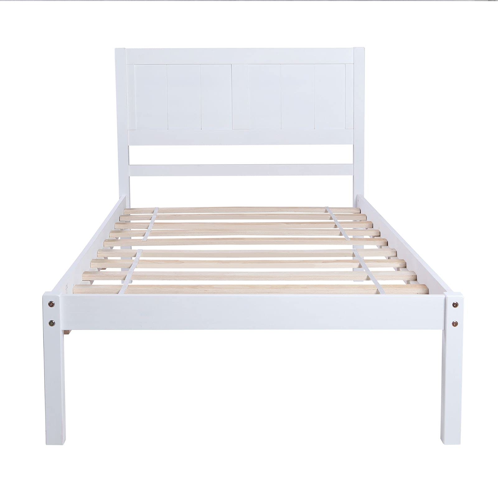 Solid Wood Platform Bed Frame with Headboard & Wooden Slats - Twin Size No Box Spring Needed - Modern Minimalist Bedroom Furniture for Small Spaces & Guest Rooms