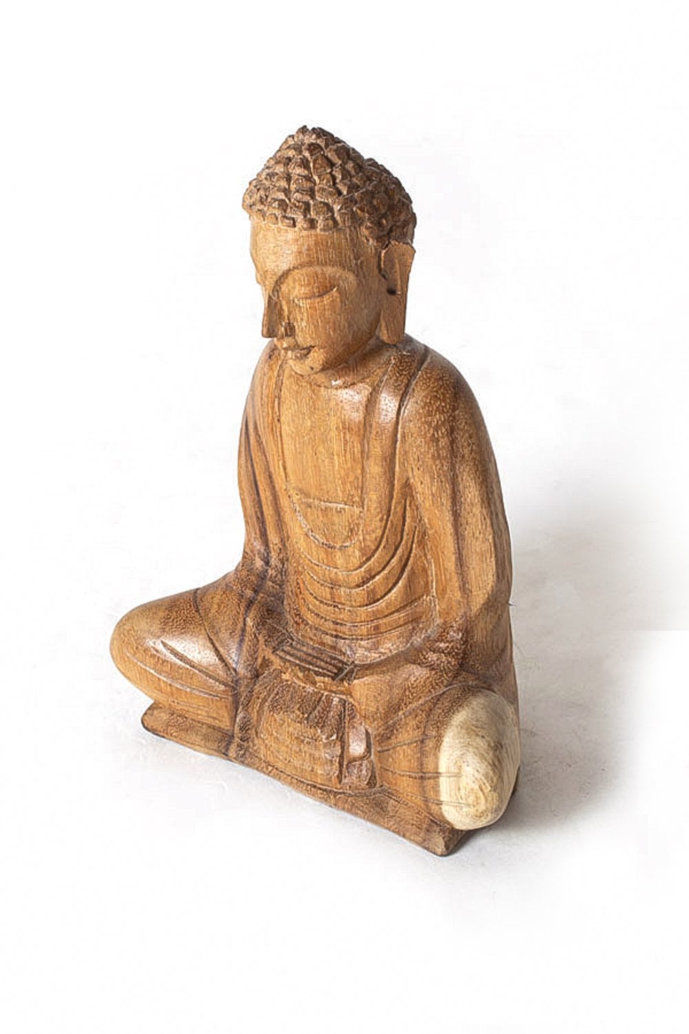Hand Carved Wooden Meditating Buddha Statue - 8 Inch (20 cm) Spiritual Decor for Home, Office & Yoga Studio - Zen Meditation Gift & Buddhist Altar Decoration