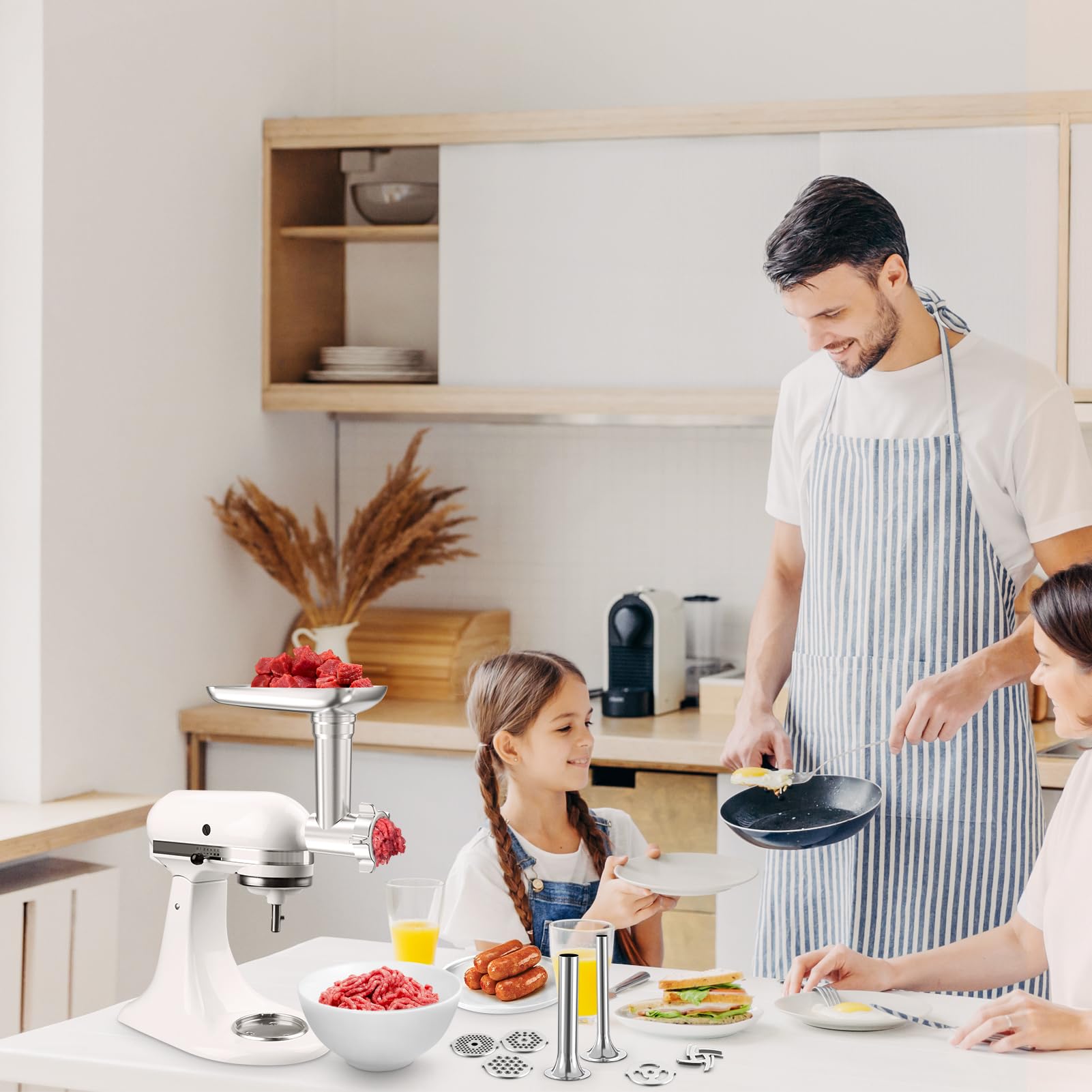 KitchenAid Stand Mixer Metal Food Grinder Attachment - Heavy Duty Meat Grinder with Sausage Stuffer Tubes, Holder, Grinding Plates & Blades - Perfect for Homemade Burgers, Sausages & Pet Food