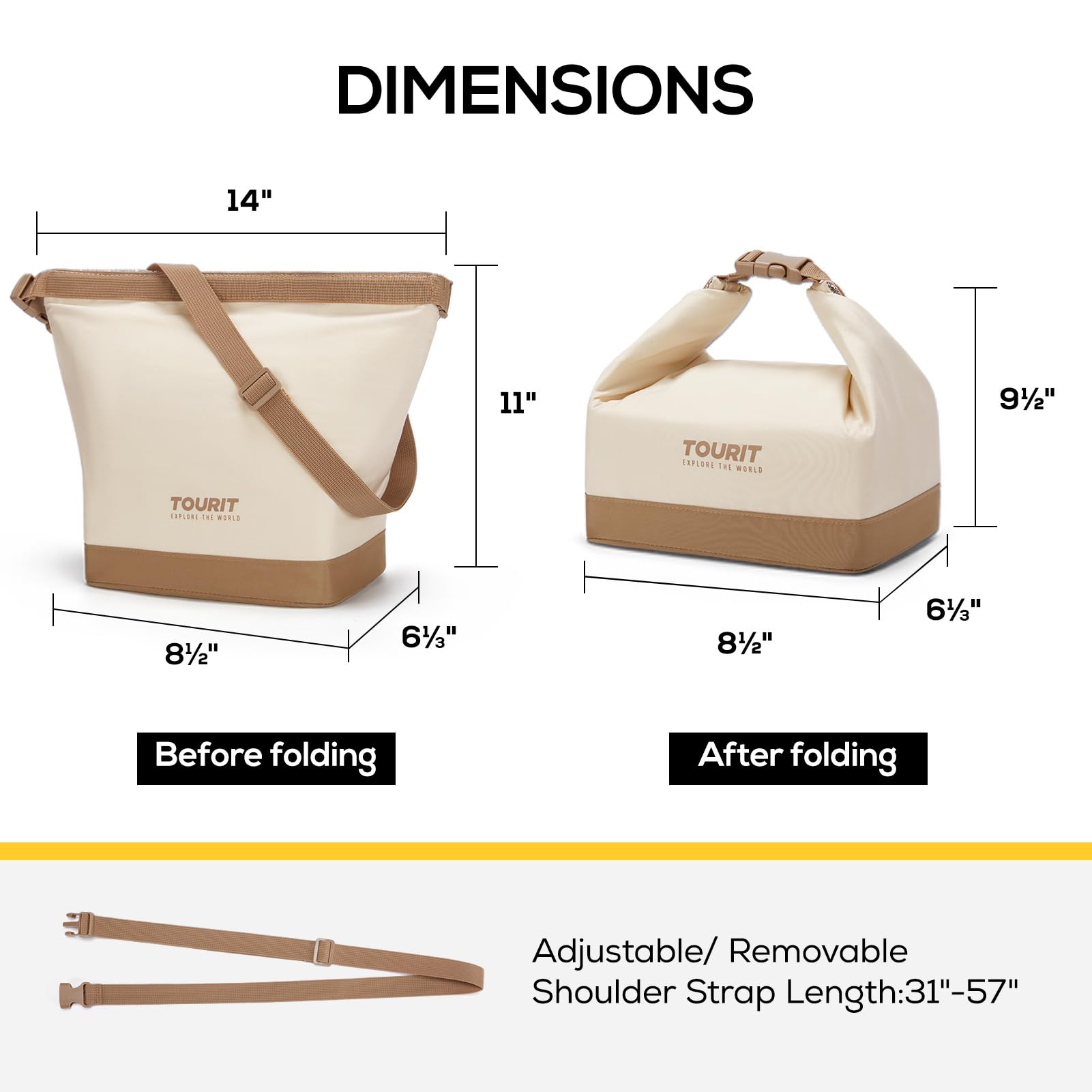 TOURIT Insulated Lunch Bag with Buckle - Durable, Foldable & Wide-Open Lunch Tote for Work, School, Picnics & Outdoor Activities - Perfect for Women & Men (Beige) | Keep Meals Fresh at Office, Hiking or Beach Trips