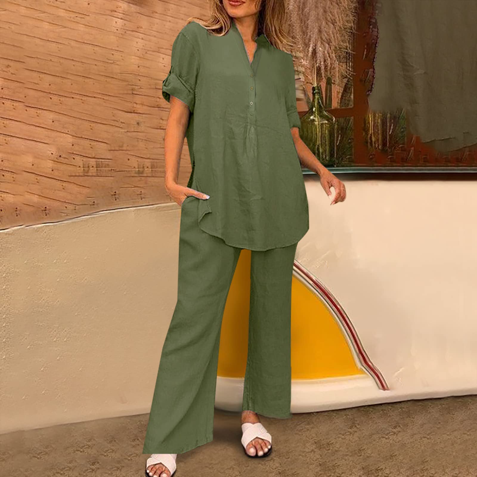 Oelaio Women's Wide Leg Pant Suit Set - 2 Piece Lounge Outfit for Travel & Casual Wear | 100% Comfortable & Stylish | Perfect for Work, Home & Vacation