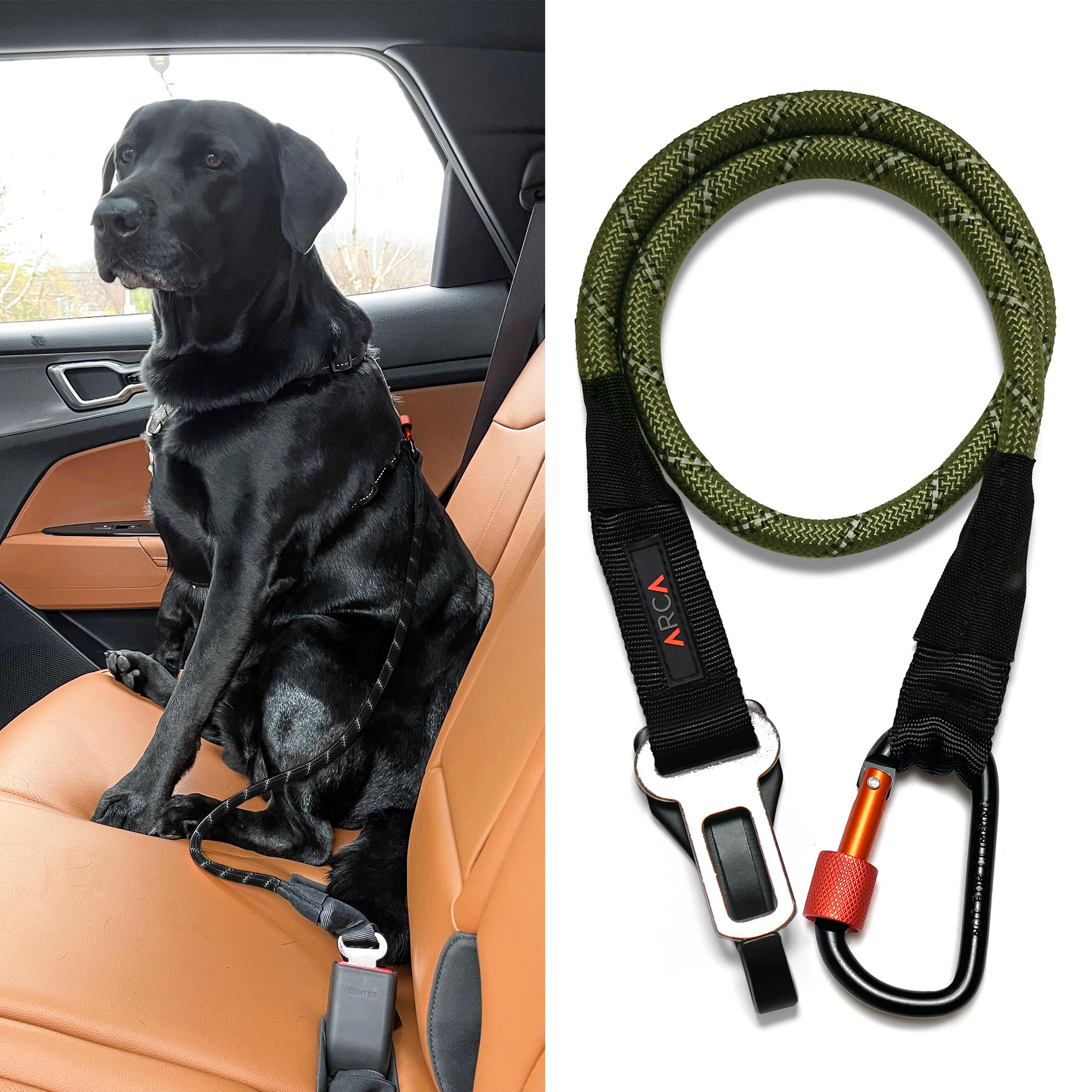 Durable Reflective Dog Seat Belt for Car - Universal Pet Safety Restraint with Clip Hook Latch, Buckle & Carabiner - Army Green | Safe Travel Accessory for Small, Medium & Large Dogs | Perfect for Road Trips, Vet Visits & Daily Commutes