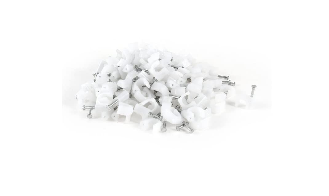 100-Pack White 4mm Cable Clips with Metal Nails - Cord Organizer for Home Office, Desk, Wall & TV Wire Management