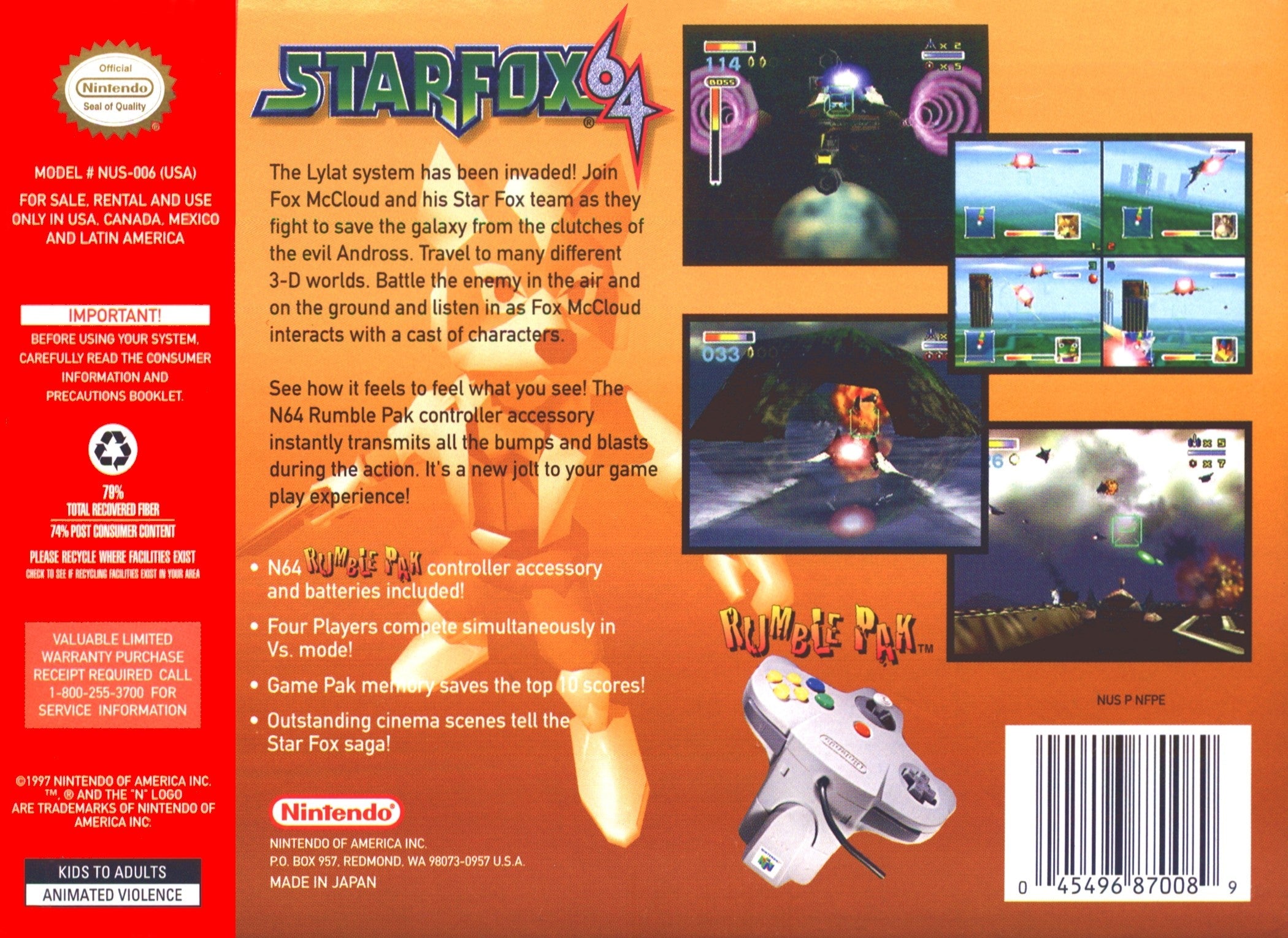 Used Star Fox 64 Nintendo 64 (N64) Video Game Cartridge - Retro Gaming Collectible for Classic Console Enthusiasts | Perfect for Nostalgic Play or Display