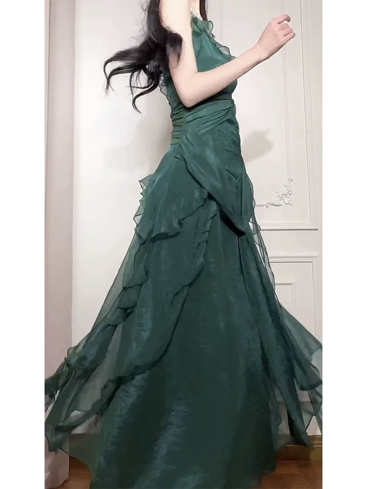 Elegant Dark Green Chiffon Prom Dress A-Line Formal Gown for Birthday Party & Special Occasions - Style J6526