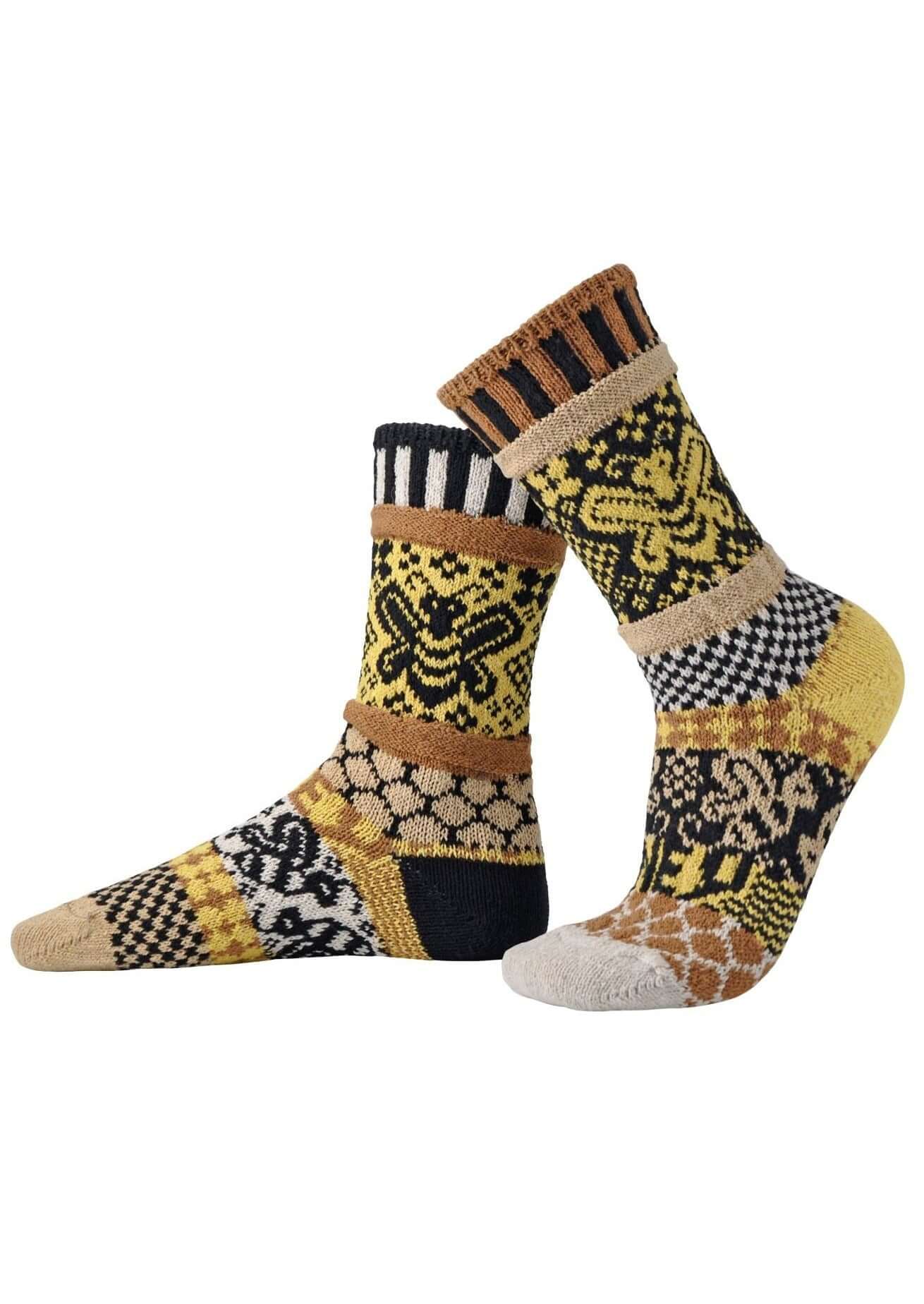 HONEY BEE Knitted Crew Socks - Soft Cotton Comfort Socks for Men & Women - Made in USA - Perfect for Daily Wear, Workouts & Casual Outfits