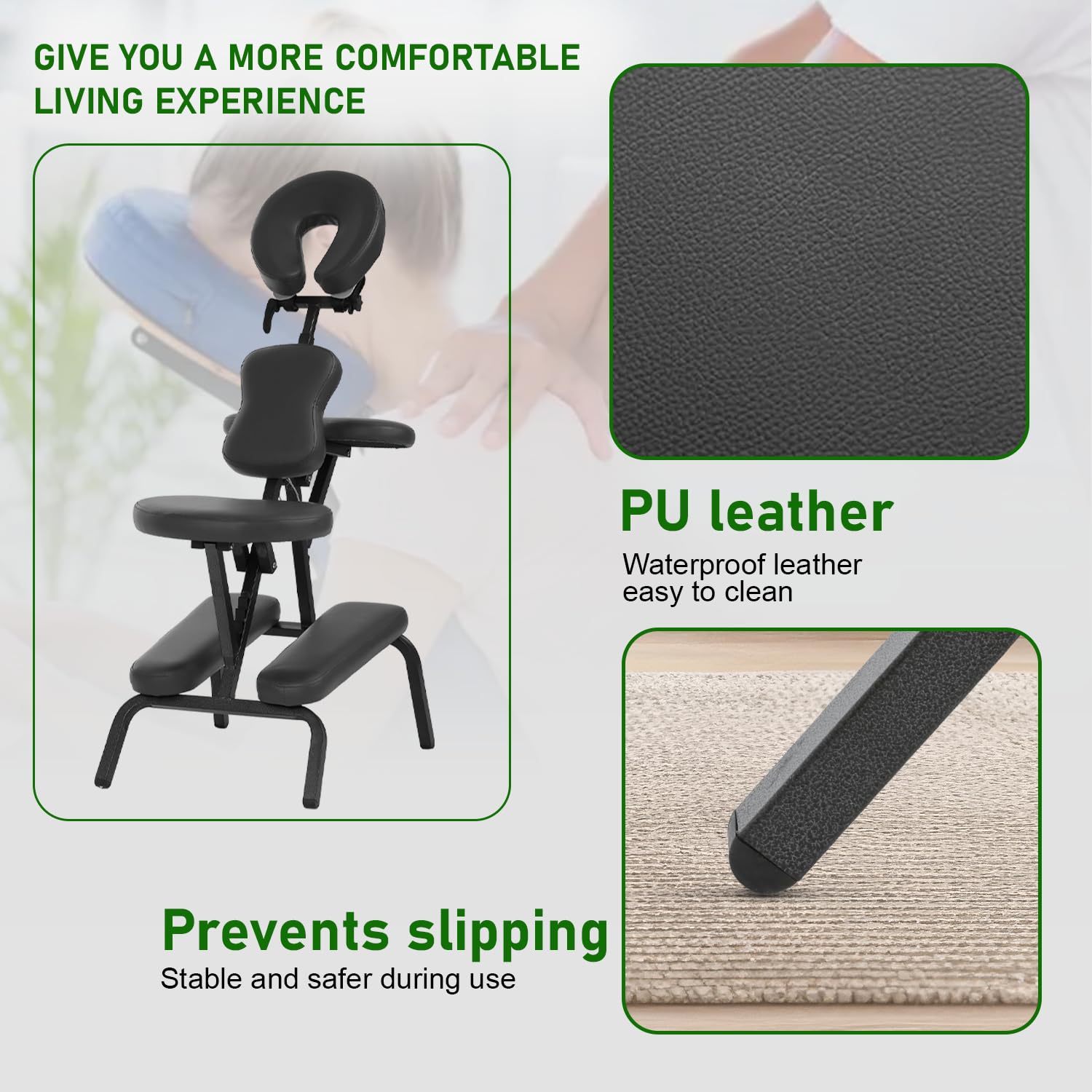 Portable Massage Chair for Tattoo & Spa - Foldable Adjustable Salon Chair with High Density Foam & Facial Brace - Black (Ideal for Tattoo Studios, Spas, Salons & Home Relaxation)