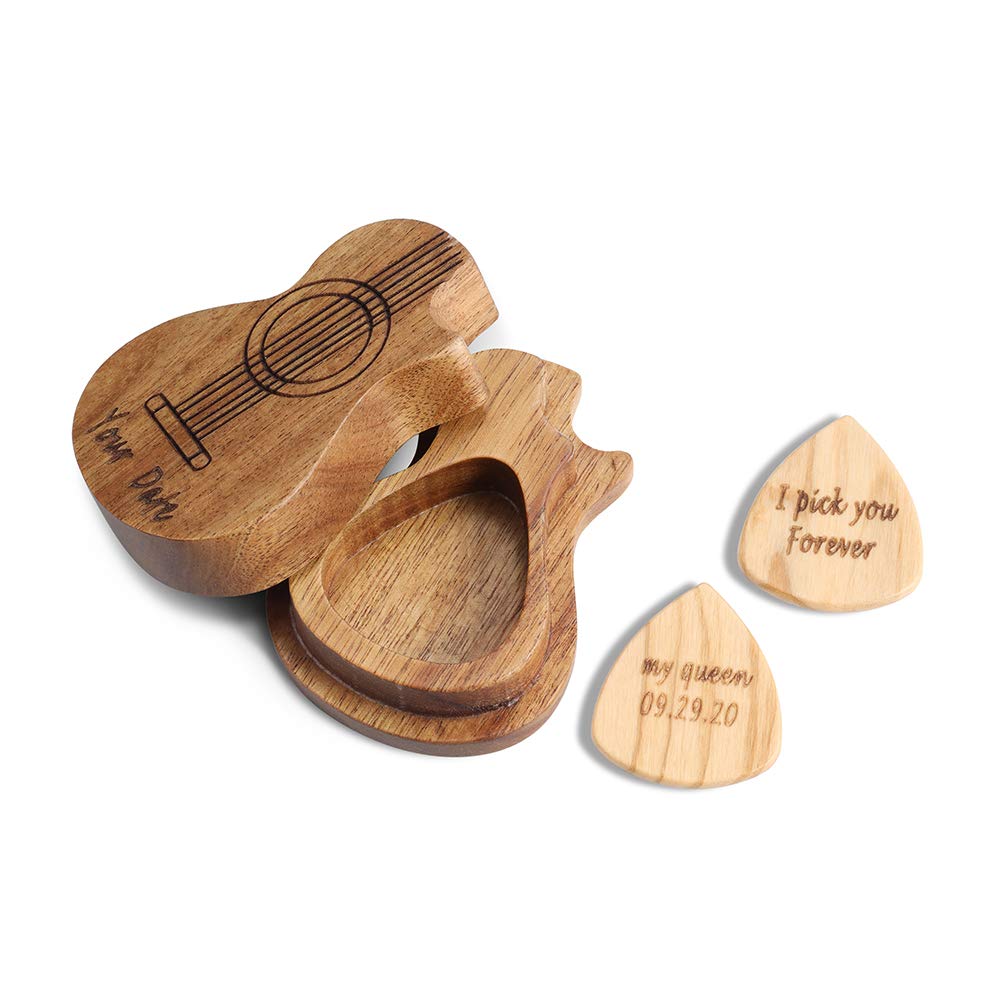 Custom Engraved Guitar Picks 3-Pack with Personalized Wooden Gift Box - Unique Music Accessories for Guitar Players | Perfect Gift for Musicians, Birthday & Anniversary Presents
