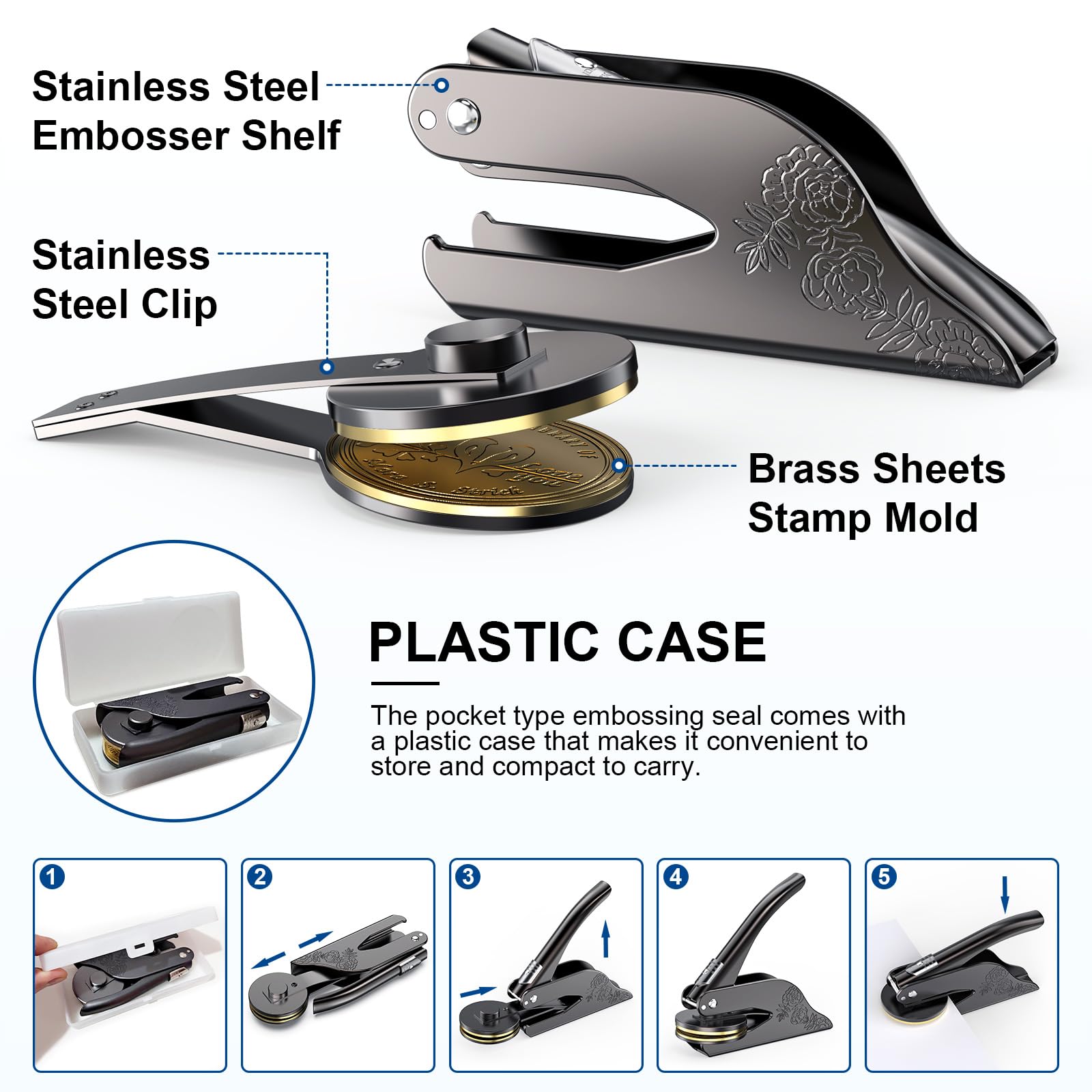 Personalized Custom Book Embosser Stamp - Engrave Your Text/Logo on Books, Business Cards, Paper Documents & Notebooks | Perfect for Gifts, Office Use & Craft Projects