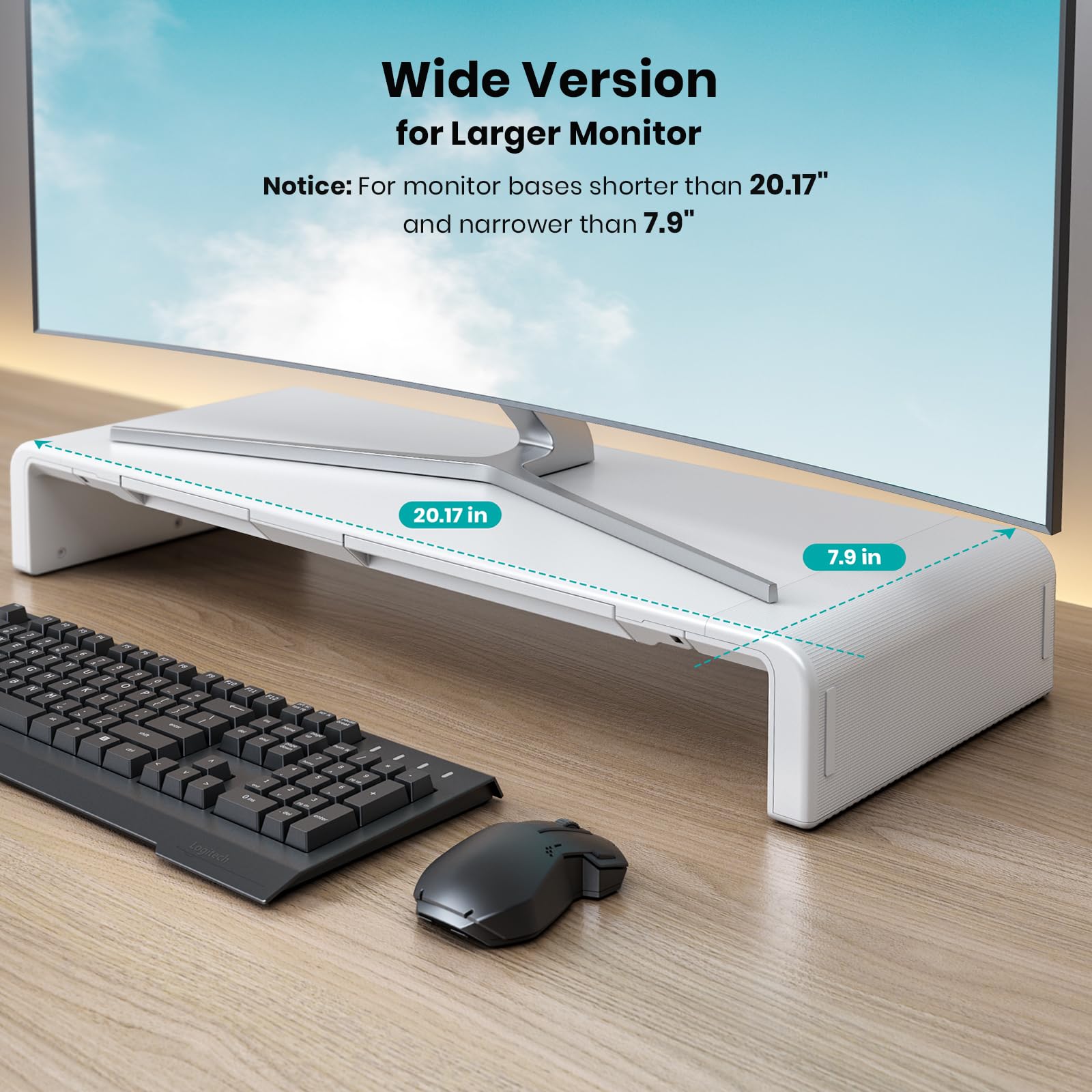 Foldable Monitor Stand Riser with Storage Drawer - Adjustable Height Computer Desk Shelf Organizer for Laptop, Tablet & Phone - Perfect for Home Office & Workspace (White)