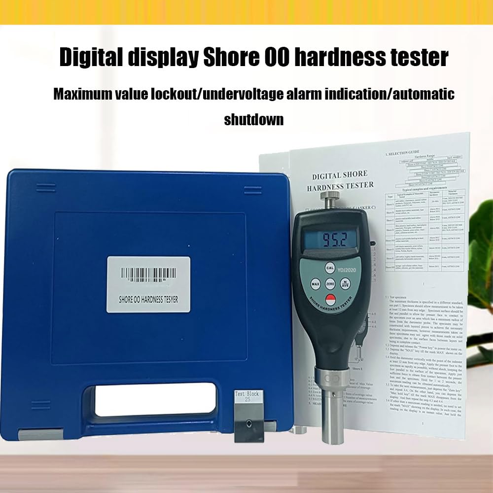 Digital Shore OO Hardness Tester Durometer - 10-90HOO Range for Soft Rubber & Elastic Materials | Portable Rubber Hardness Sclerometer for Quality Control, Manufacturing & Material Testing