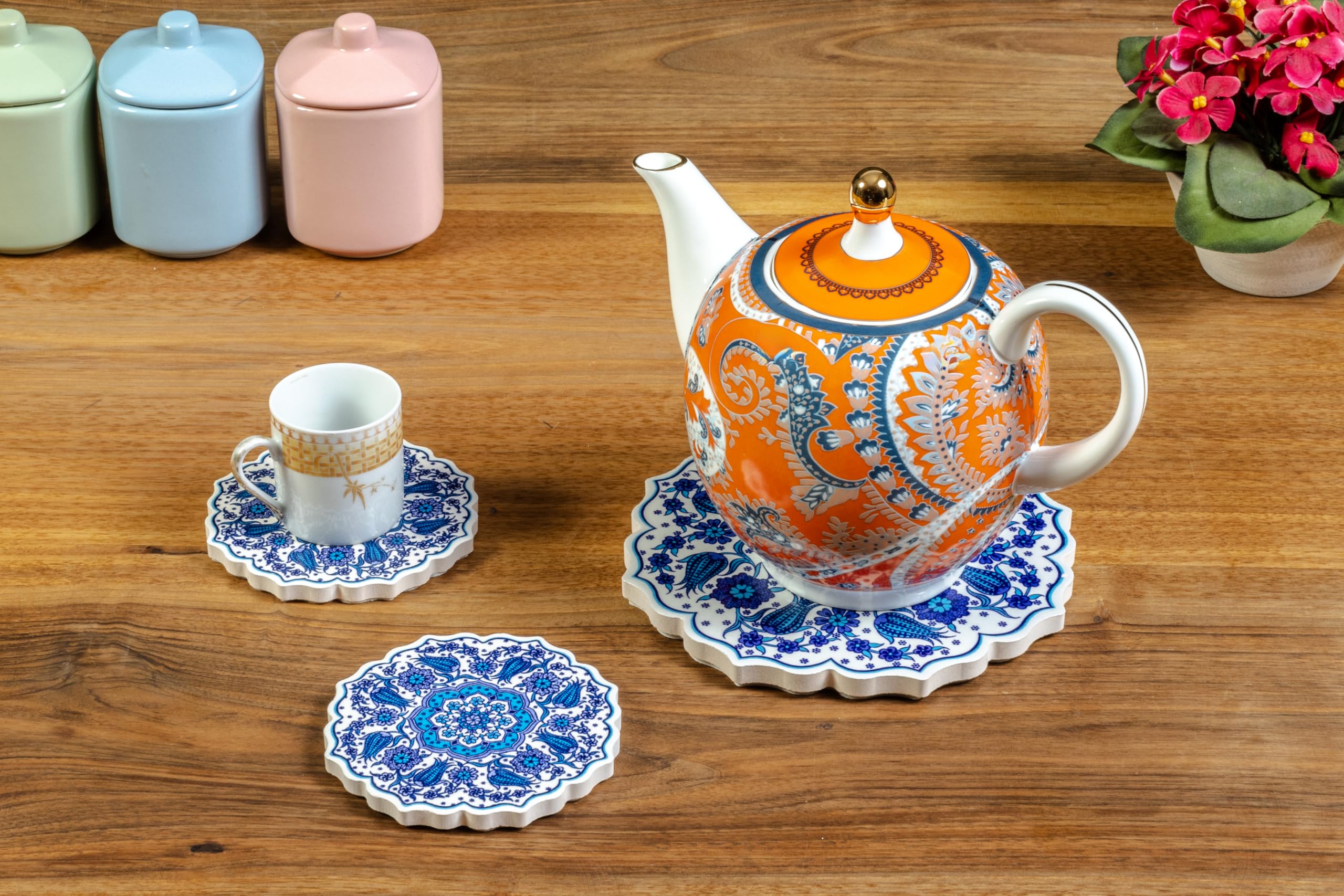 Decorative Heat Resistant Trivet Set for Hot Pots, Pans & Dishes - Scratch Proof Oven Trivets & Coasters for Kitchen & Dining - Perfect Housewarming Gift for Cooking & Serving Hot Meals