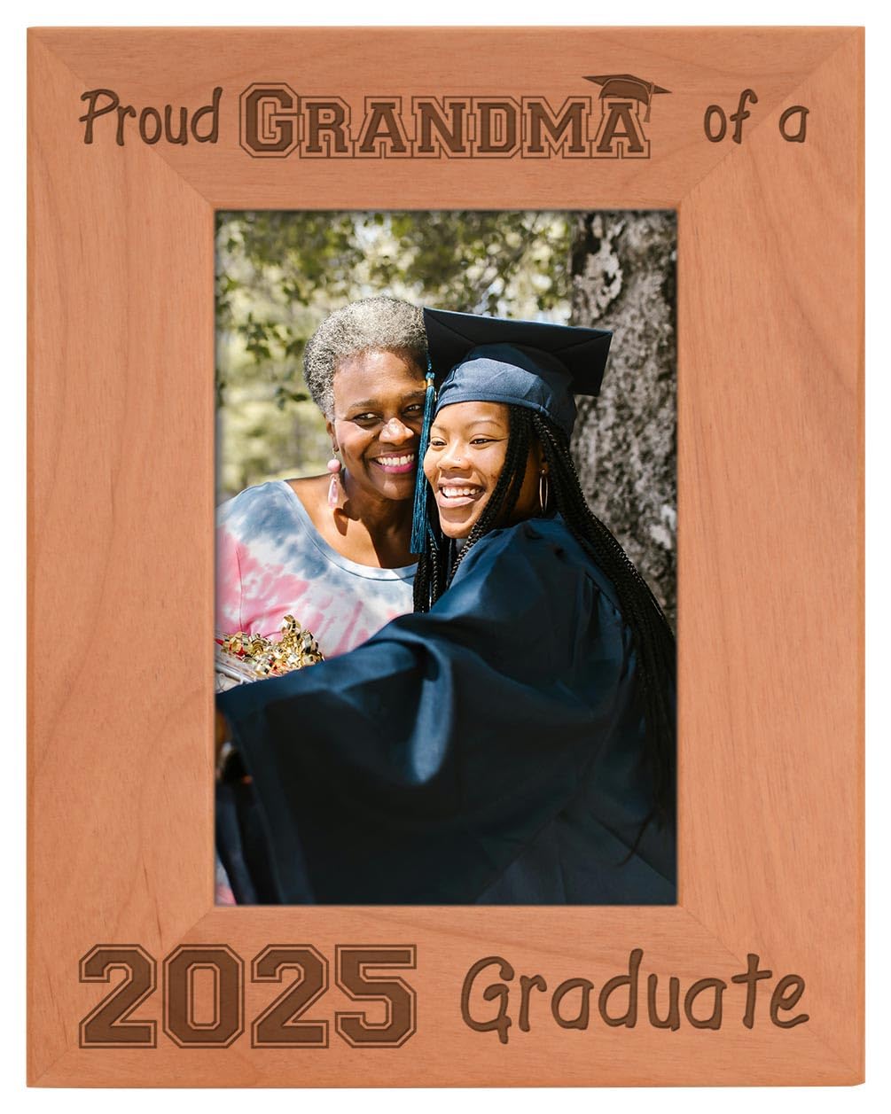 2025 Graduation Gifts for Grandma - Personalized Wood Engraved 4x6 Photo Frame with Portrait - Perfect Gift for Proud Grandmother of 2025 Graduate - Ideal for Graduation Party Decor, Mantle Display & Family Keepsake