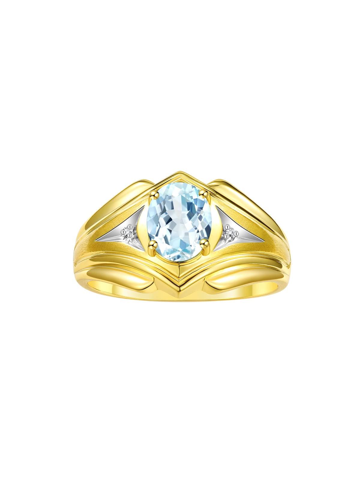 Stylish Rylos Men's Yellow Gold Plated Silver Ring with 9X7MM Oval Gemstone & Diamond - Classic Designer Birthstone Ring for Men (Sizes 8-13) - Perfect for Weddings, Anniversaries, and Special Occasions