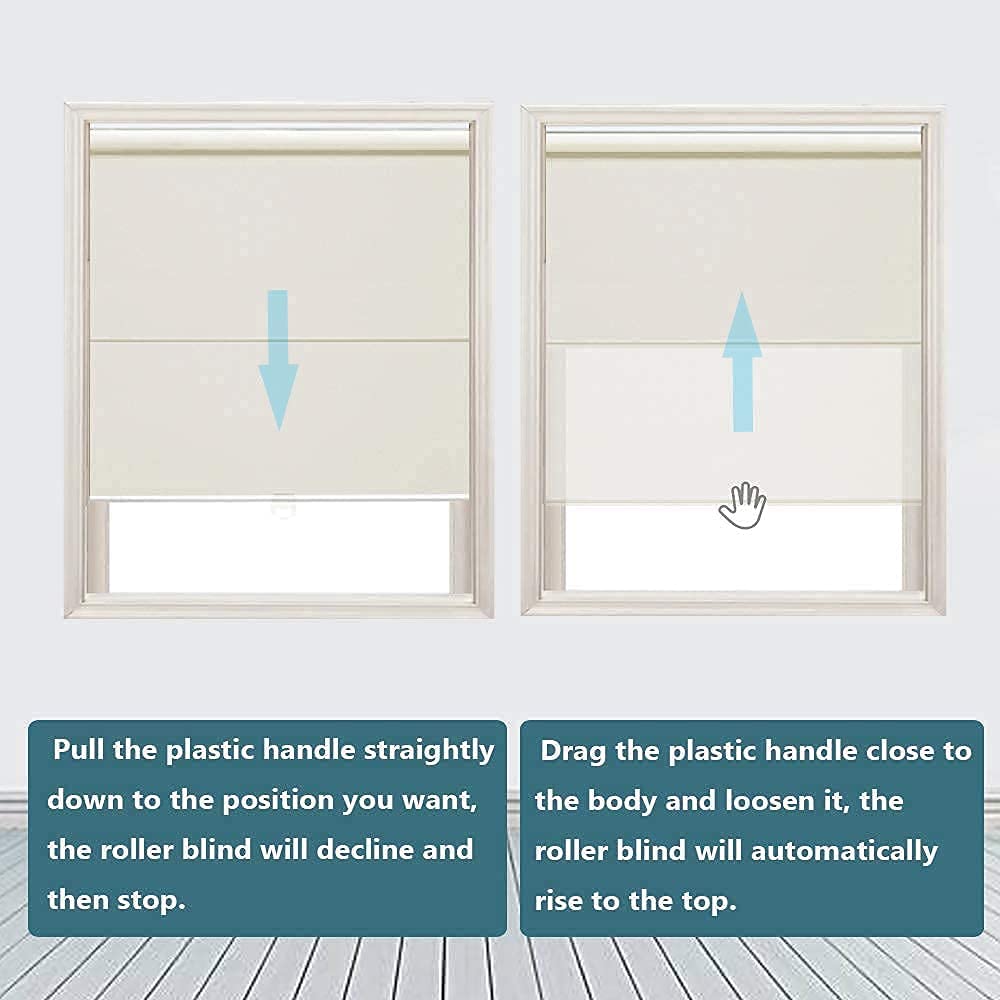 Persilux 100% Blackout Cordless Roller Shades for Windows - Thermal Insulated Window Blinds for Doors, Home & Living Room - Inside/Outside Mount (77.5