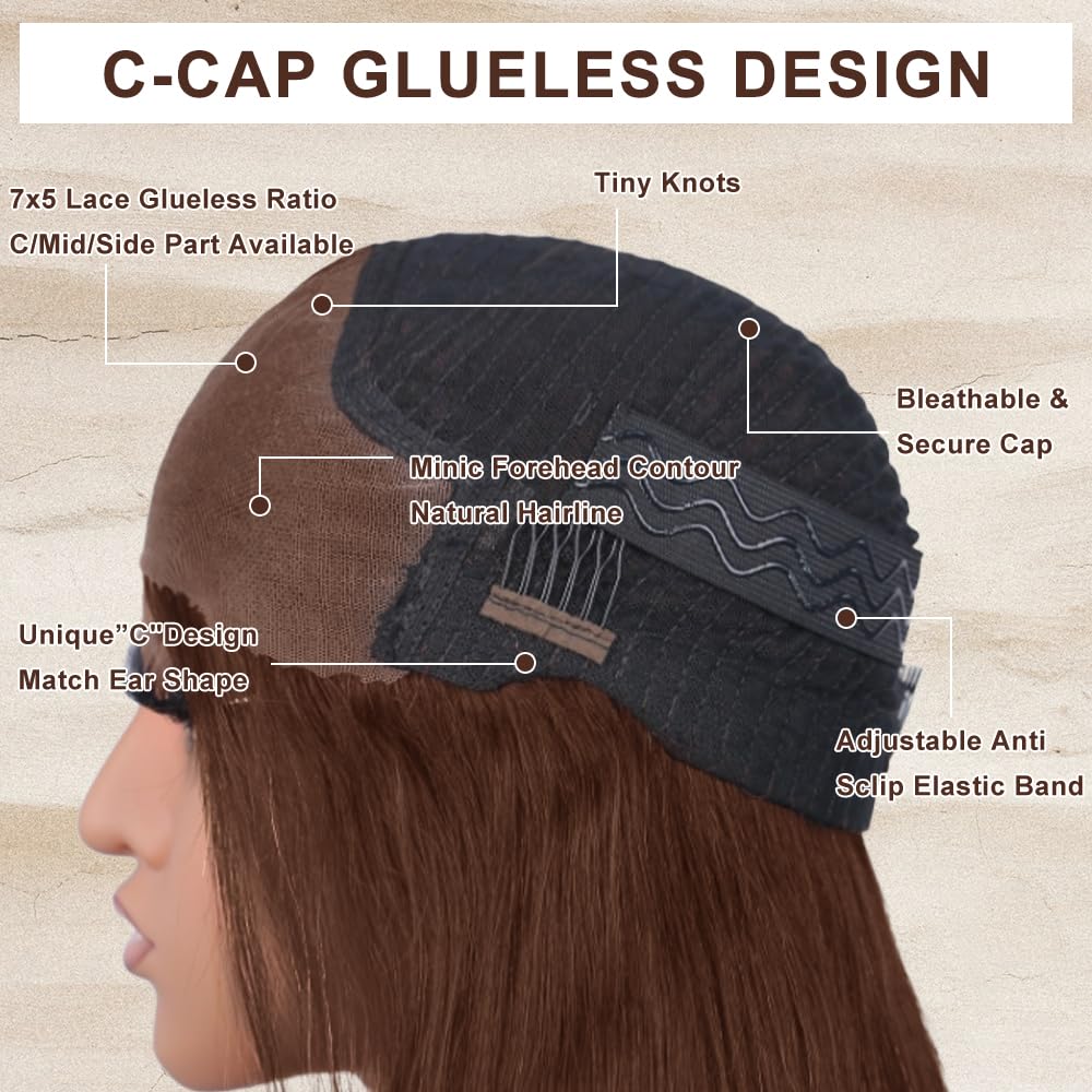 LZGYE 26inch Chocolate Brown Lace Front Human Hair Wig - 7x5 Glueless Straight Wig with Pre Plucked Hairline & Bye Bye Knots (220 Density, #4 Dark Brown) | Perfect for Daily Wear, Cosplay, and Special Occasions