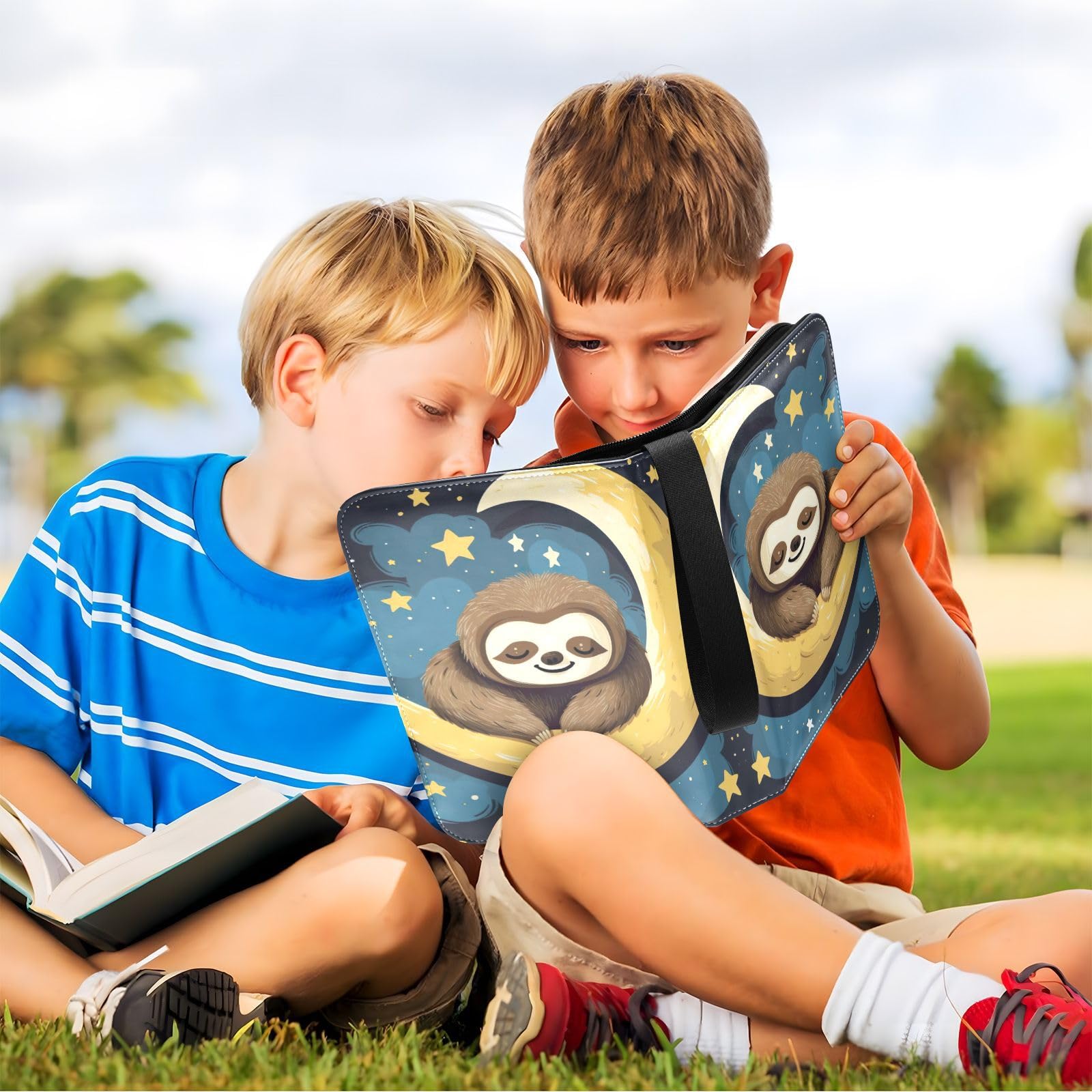 Joko Ivery Sloth Moon 4-Pocket Trading Card Binder - PU Leather Zip Closure with 400 Side-Loading Pockets | Durable Card Holder for Sports, Gaming & Collectible Cards | Perfect for Boys, Girls & Card Collectors | Organize & Protect Your Valuable Collection at Home, School or Tournaments