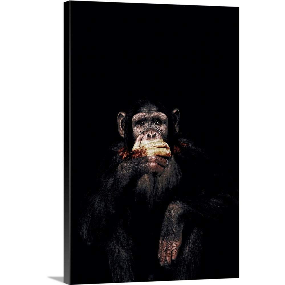 Dark Monkey Speak No Evil Canvas Wall Art Print - 24x36 Inch Black & White Wildlife Home Decor by Posterjunkie Designs | Perfect for Living Room, Bedroom & Office Wall Decor