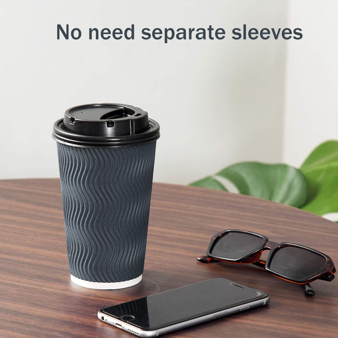 16 oz Disposable Coffee Cups with Lids and Straws - 90 Pack Insulated Paper Cups for Hot & Cold Beverages, Espresso, Tea - Reusable Ripple Design Protects Fingers from Heat - Perfect for Coffee Shops, Offices, and Takeout Drinks