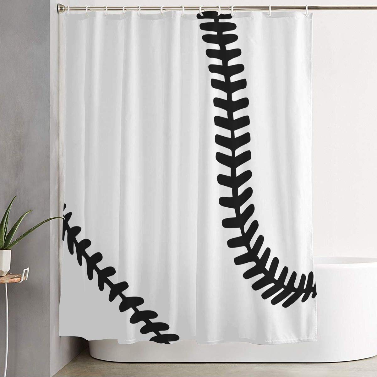Baseball Softball Themed Waterproof Shower Curtain with Hooks - 60x72 Inch Sports Decor Bathroom Set for Girls & Women - Perfect for Baseball Fans, Sports Themed Bathrooms & Game Day Decorations