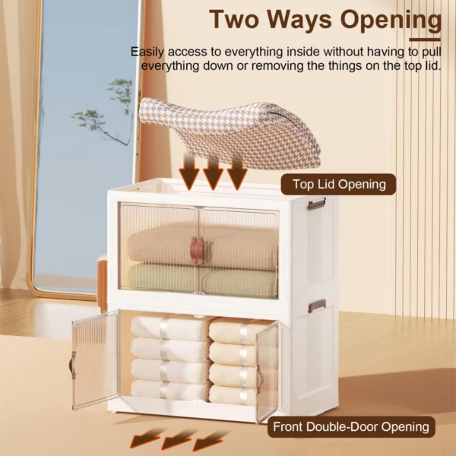 3 Pack Foldable Storage Boxes with Lids - Stackable Closet Organizers with Magnetic Front Door & 4 360° Rotating Wheels | Perfect for Bedroom, Closet, Office Organization & Home Storage Solutions