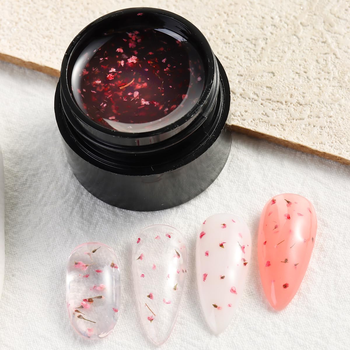 Floral Gel Nail Polish Set - 2PCS UV LED Soak Off Nail Gel with Pink Yellow Flower Leaf Design, Summer Nail Art Decoration, Translucent Jelly Nail Polish for Manicure | Perfect for Summer Nails, Bridal Parties, and DIY Home Nail Art