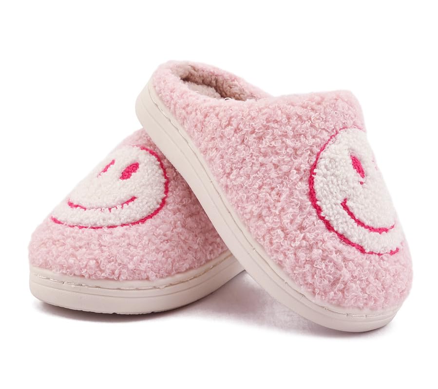 Cute Smile Slippers for Kids - Soft Plush Memory Foam House Shoes for Boys & Girls | Indoor/Outdoor Fuzzy Slippers for Home, School & Playtime