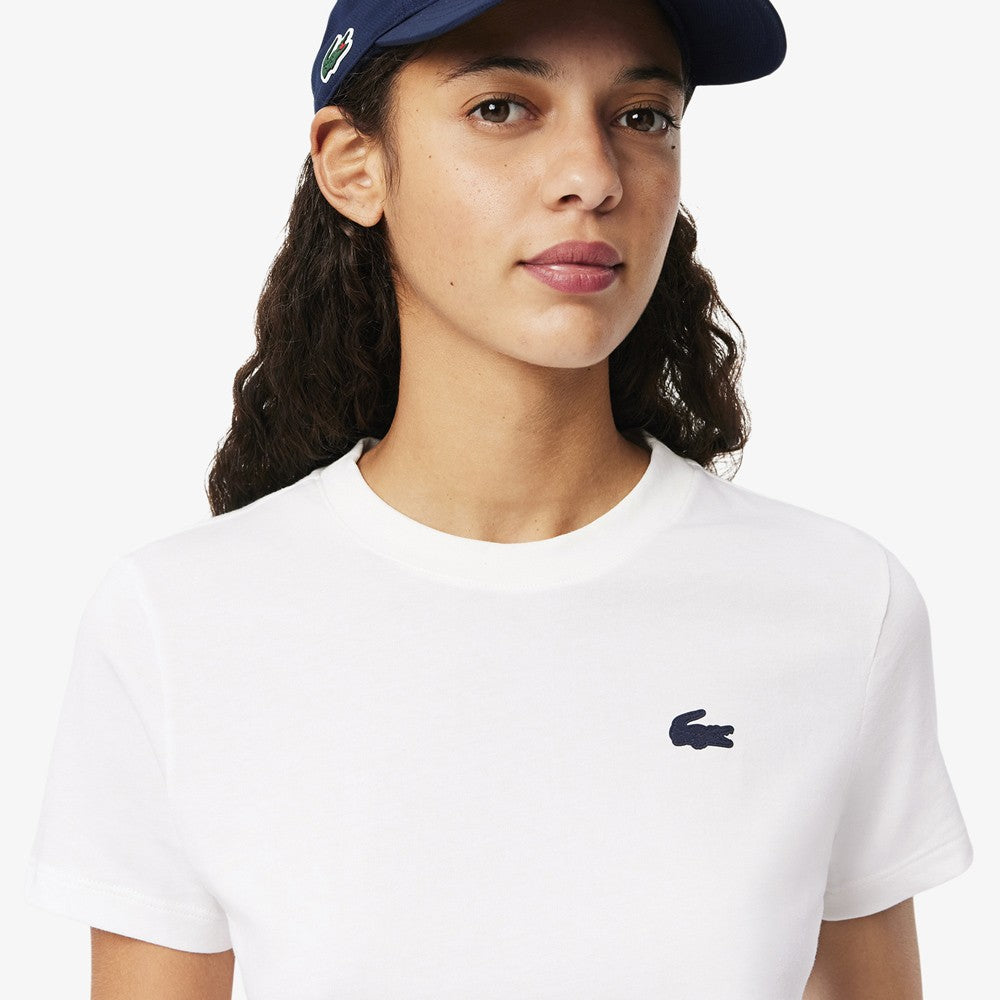 Lacoste Women's Ultra Dry Technical Cotton T-Shirt - Breathable Quick-Dry White Tee for Casual Wear, Sports & Outdoor Activities