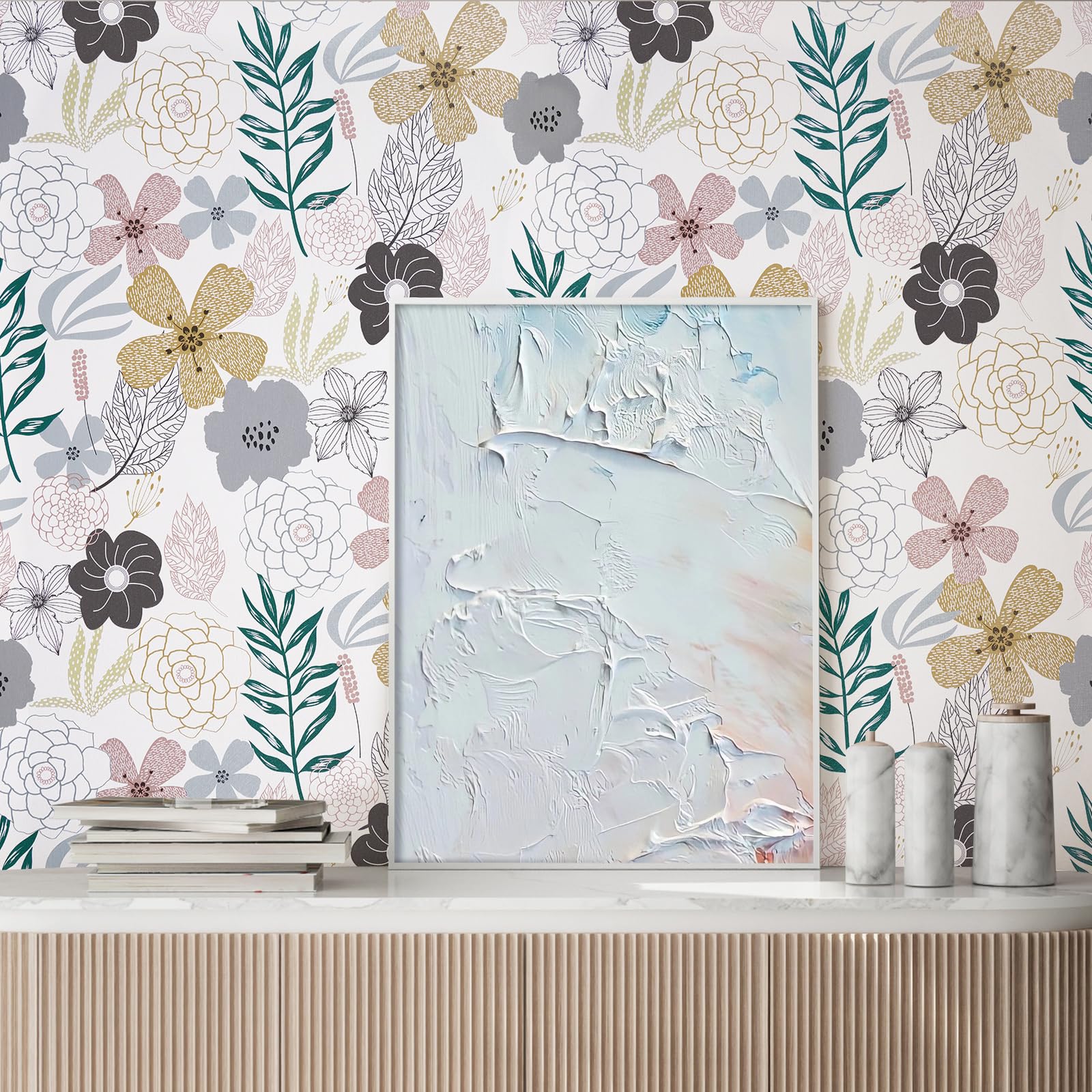 Floral Peel and Stick Wallpaper - Pink Perennial Blooms Self-Adhesive Vinyl, 17.71'' x 118'' Removable Waterproof Contact Paper for Bathroom, Cabinet & Home Decor | Easy DIY Wall Covering for Bedroom, Kitchen Backsplash & Furniture Makeover