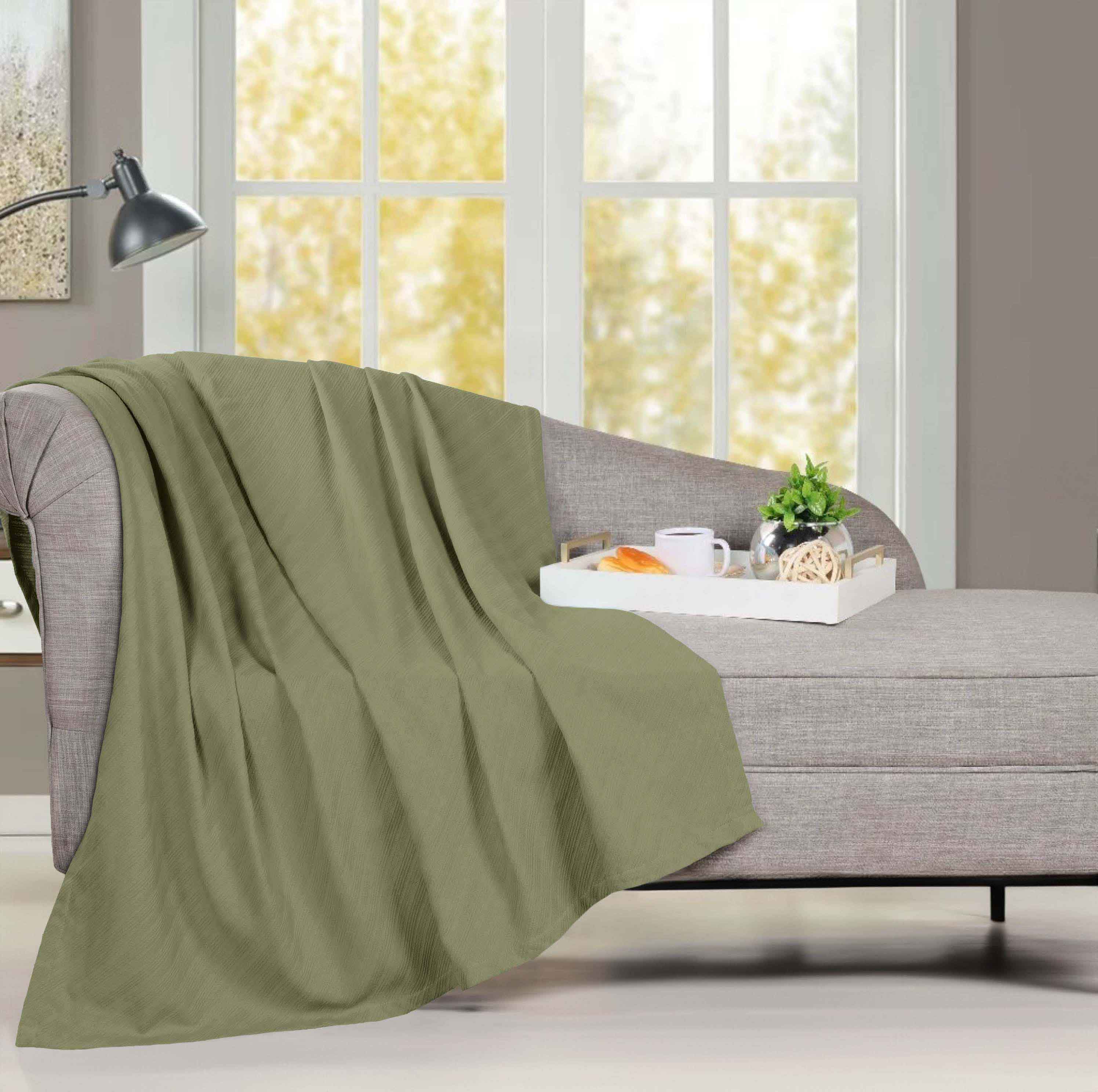 Soft Milan Cotton Textured Striped Lightweight Woven Blanket - Perfect for Sofa, Bed & Outdoor Picnics - Breathable & Cozy Throw