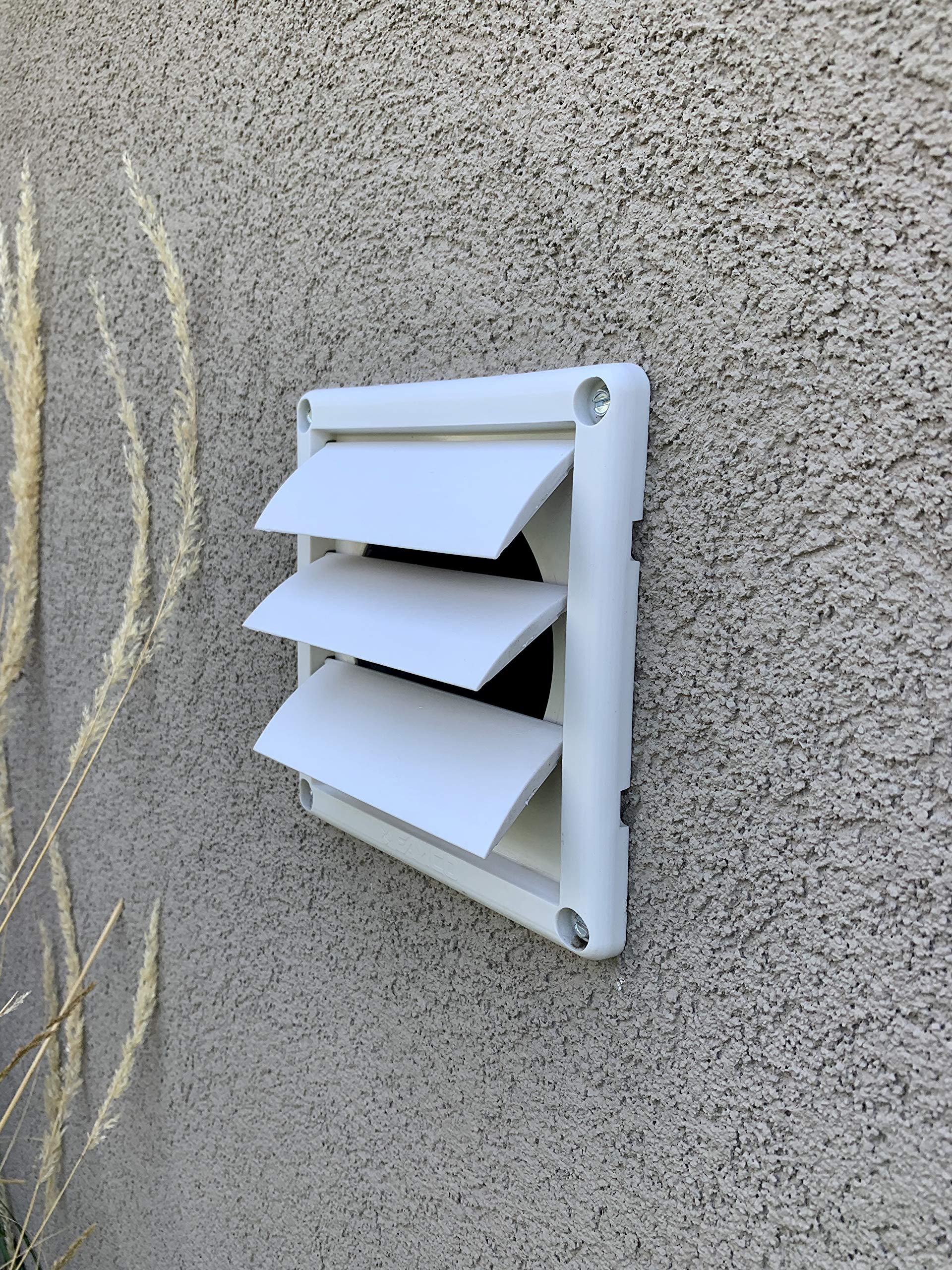 FAMCO Adjustable Dryer Vent Cover with Movable Louvers - Weatherproof & Durable Exhaust Hood for Home Laundry Room, Basement, or Garage - Easy Installation & Maintenance