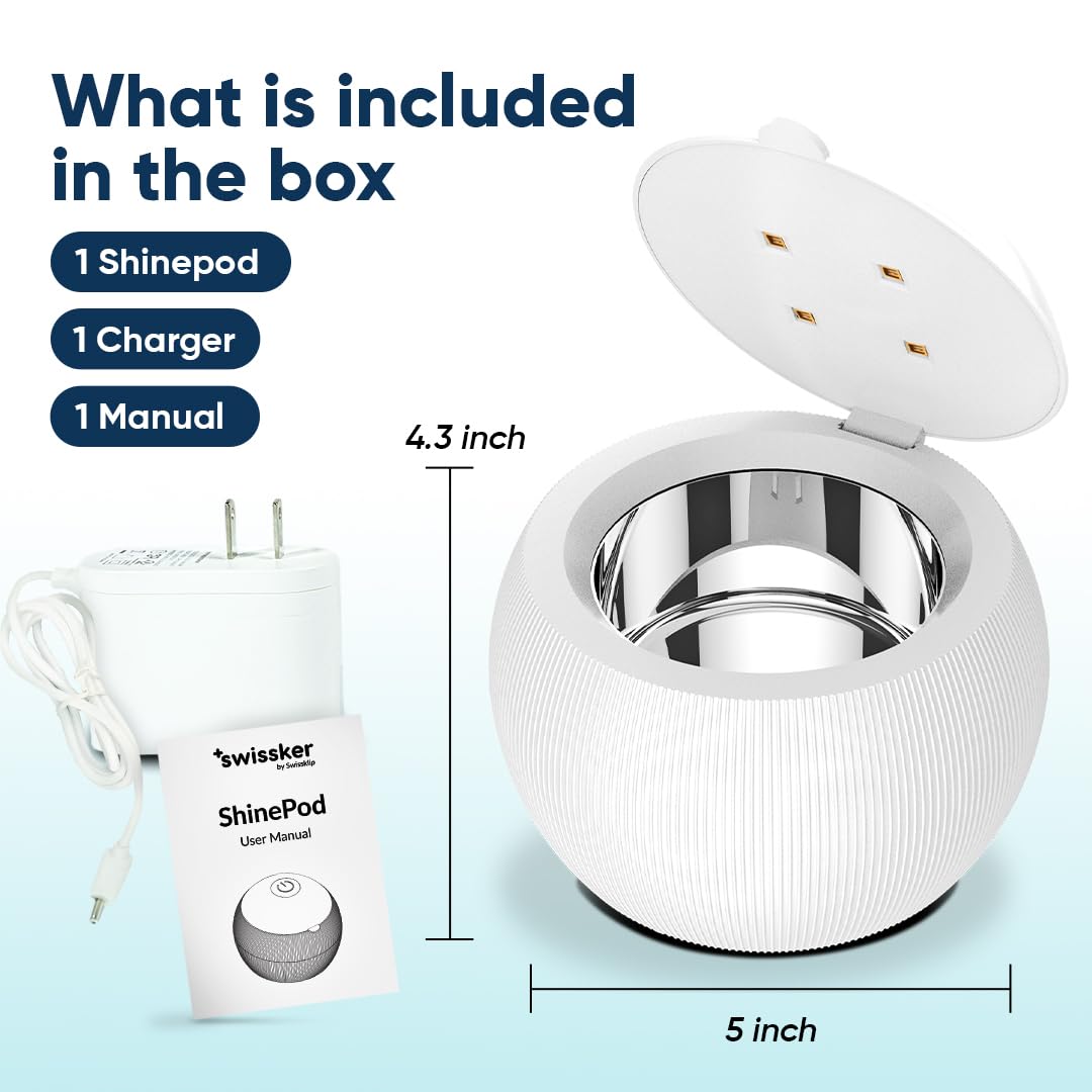 Swissklip ShinePod Ultrasonic Dental Cleaning Pod - Professional Ultrasonic Retainer, Mouth Guard, Night Guard, Aligner & Denture Cleaner Machine (White) | Perfect for Home Dental Care, Travel & Daily Oral Hygiene Maintenance
