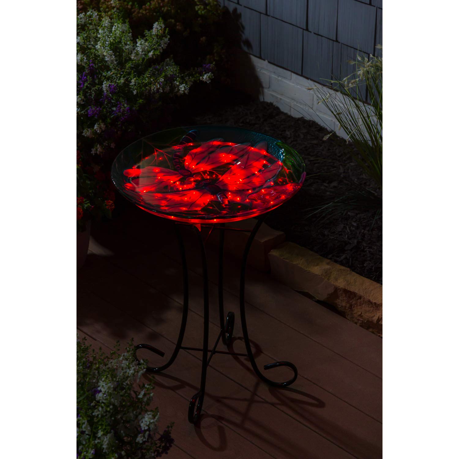 Evergreen Garden Dragonfly Duo Solar Glass Bird Bath - 18 x 2 x 18 Inches, 64oz Capacity | Outdoor Garden Decor for Patio, Lawn & Backyard | Solar-Powered Bird Feeder & Water Dish for Wild Birds | Perfect for Bird Watching & Garden Decoration