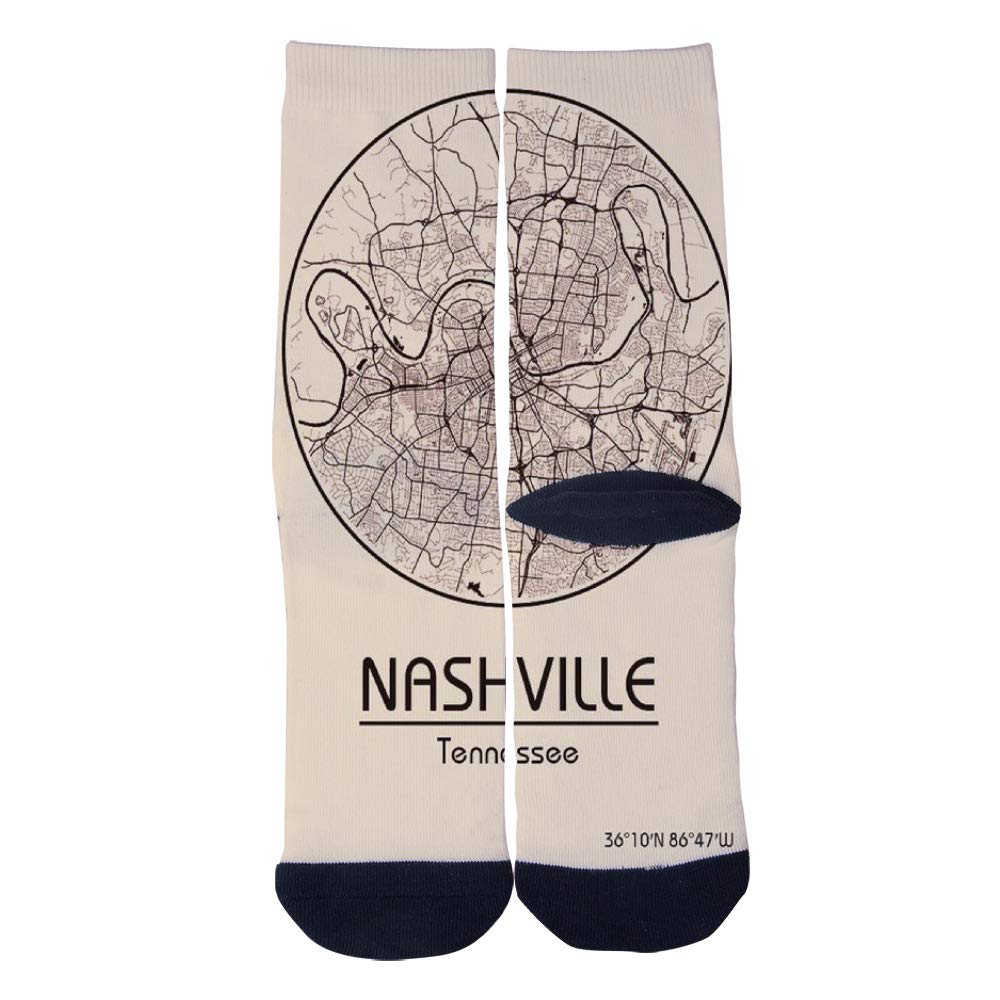 **USA Nashville Tennessee City Map Socks for Men & Women - Custom Creative Crew Casual Socks - Perfect for Travel Gifts, Souvenirs & Everyday Wear**