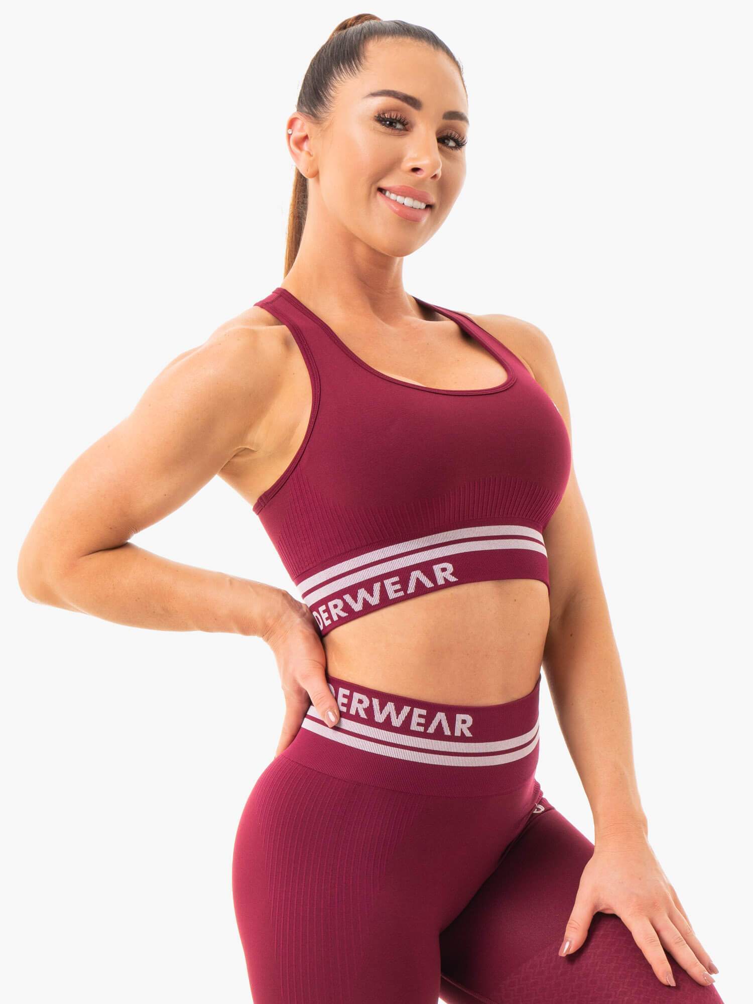 Freestyle Seamless Longline Sports Bra for Women - High Support Workout Top in Burgundy - Perfect for Yoga, Running & Gym Fitness