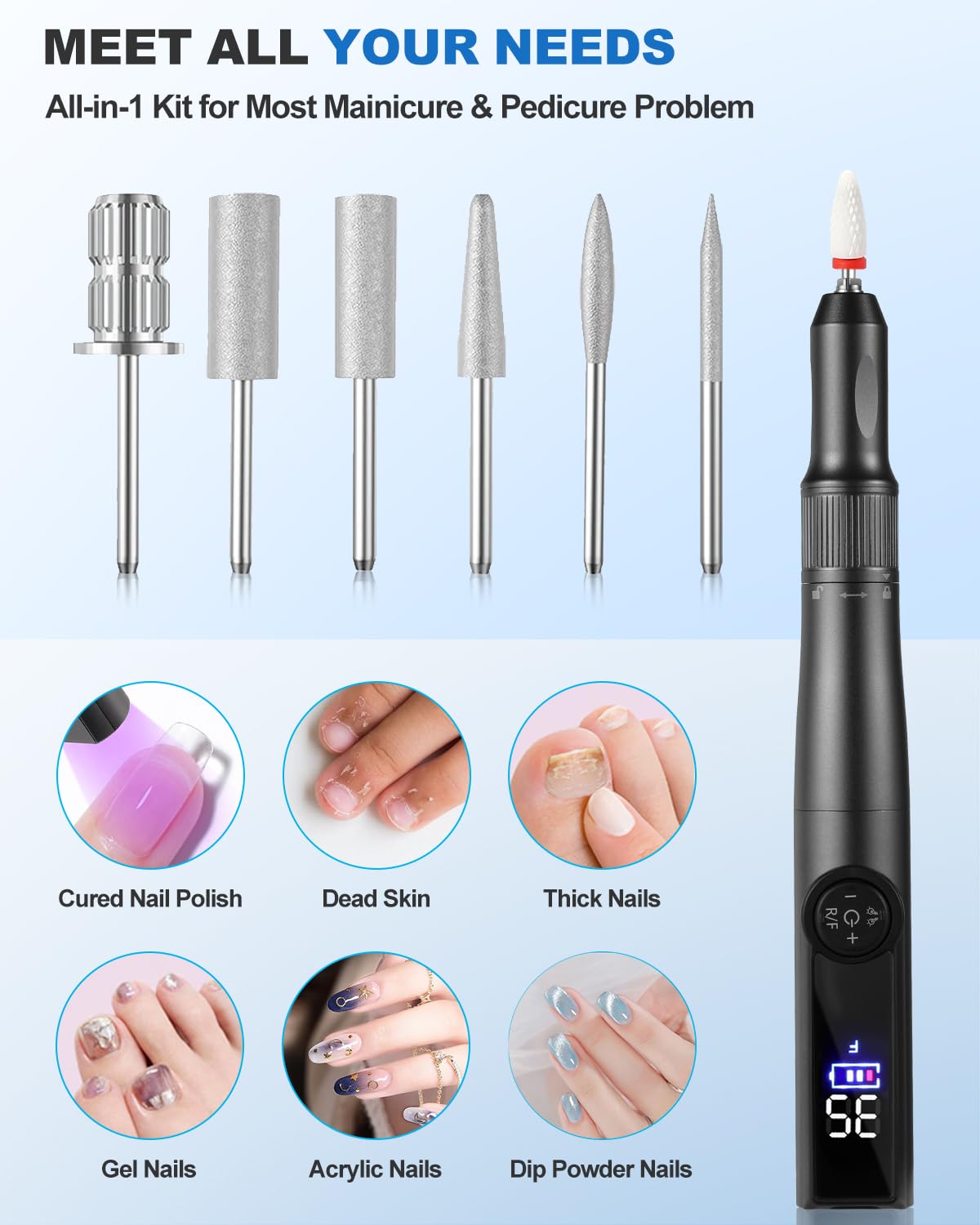 Professional Cordless Electric Nail Drill Kit with UV LED Light - 35000RPM Rechargeable Nail File with LCD Display & 7 Attachments - Portable Manicure Tool for Gel Polish Curing, Nail Art & Acrylic Removal - Perfect for Home Salon & Professional Nail Technicians