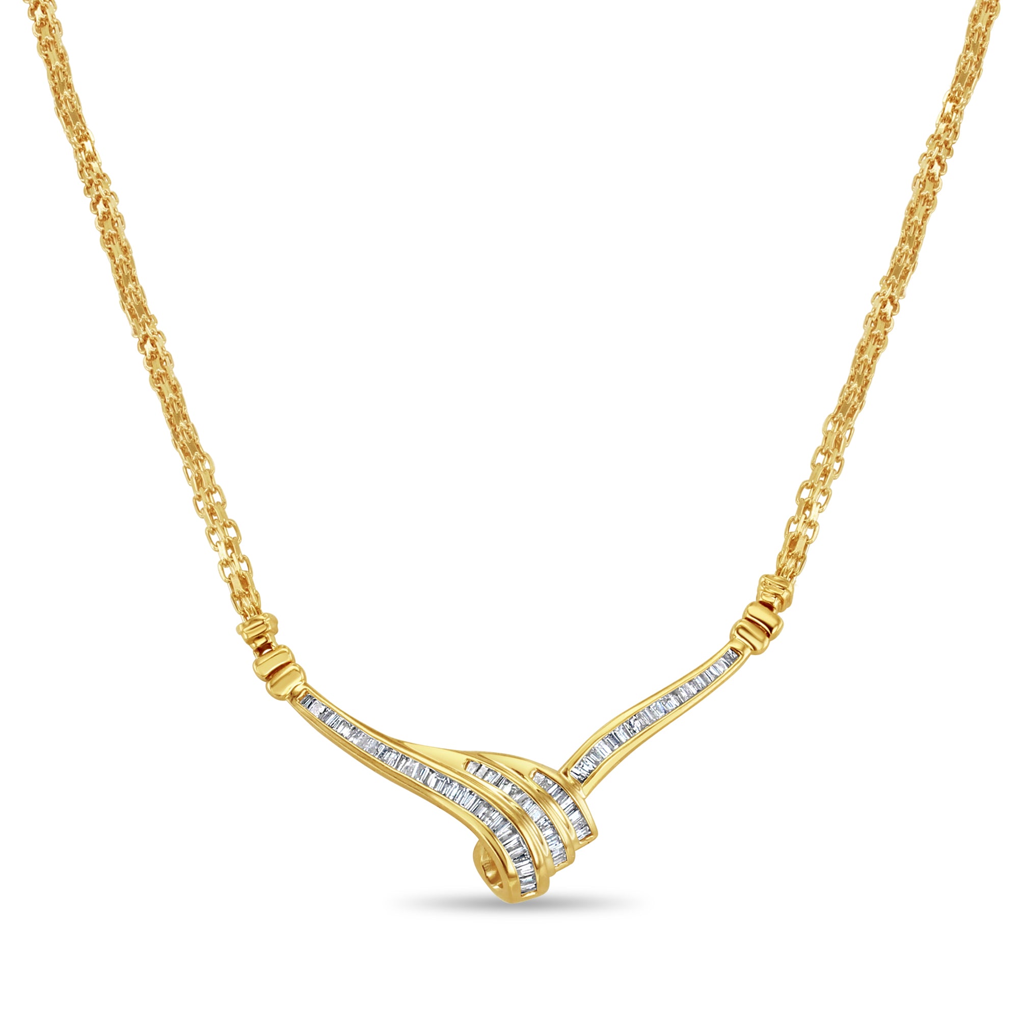 V-Shaped Baguette Diamond Wheat Necklace - Elegant Pendant for Women, Perfect for Weddings, Anniversaries & Special Occasions