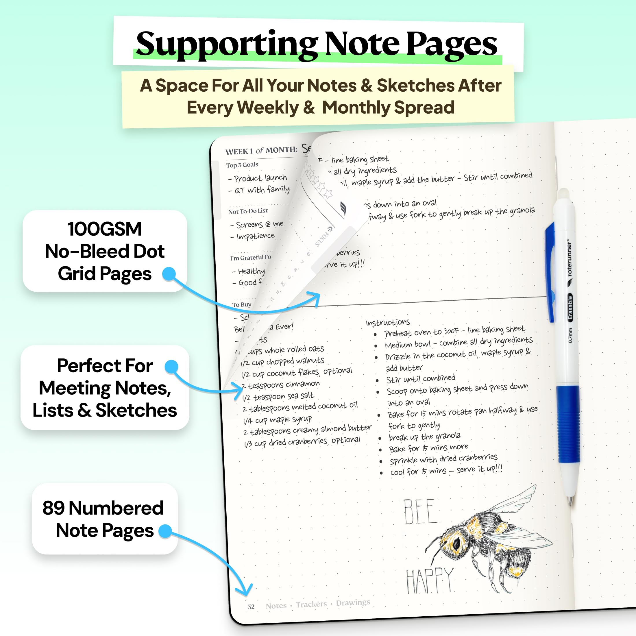 Roterunner A5 Purpose Planner Notebook - 5.8”x8.3” Undated Daily Weekly Monthly Productivity Organizer for Work, Home & ADHD - Self Care Journal & Goal Setting Tool (Black Hardcover) - Perfect for Office, School & Personal Planning