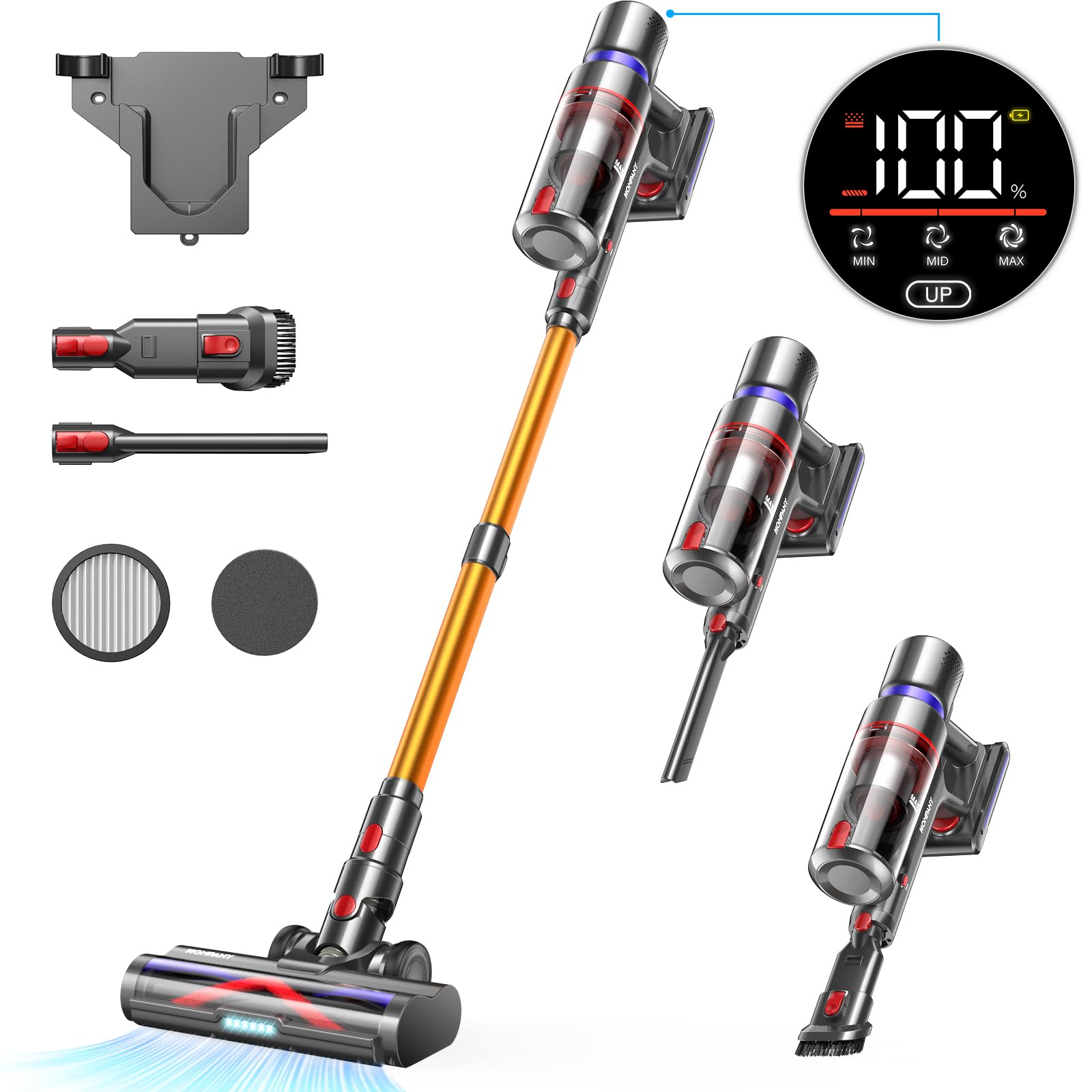2024 Upgraded Cordless Vacuum Cleaner - 550W/45Kpa Powerful Stick Vacuum with Touch Screen, 60 Mins Runtime, Anti-Tangle Technology for Pet Hair, Carpet & Hard Floors - Perfect for Home Cleaning, Quick Pickup & Pet Hair Removal