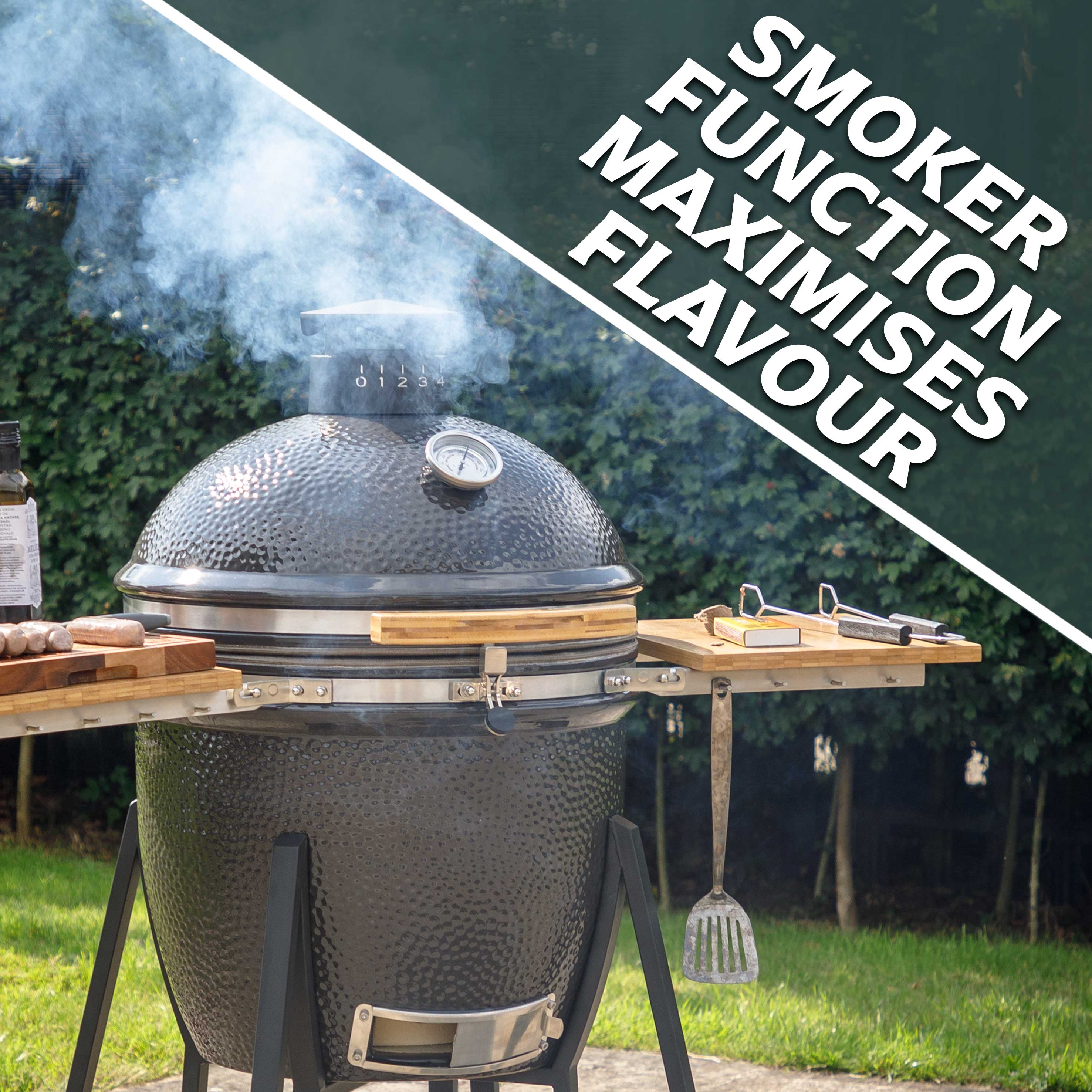 Premium Kamado Style Ceramic Charcoal Grill & Smoker - 22 Inch (56cm) Outdoor BBQ Oven with Wheels & Stand - Perfect for Backyard Grilling, Smoking, and Outdoor Cooking Parties