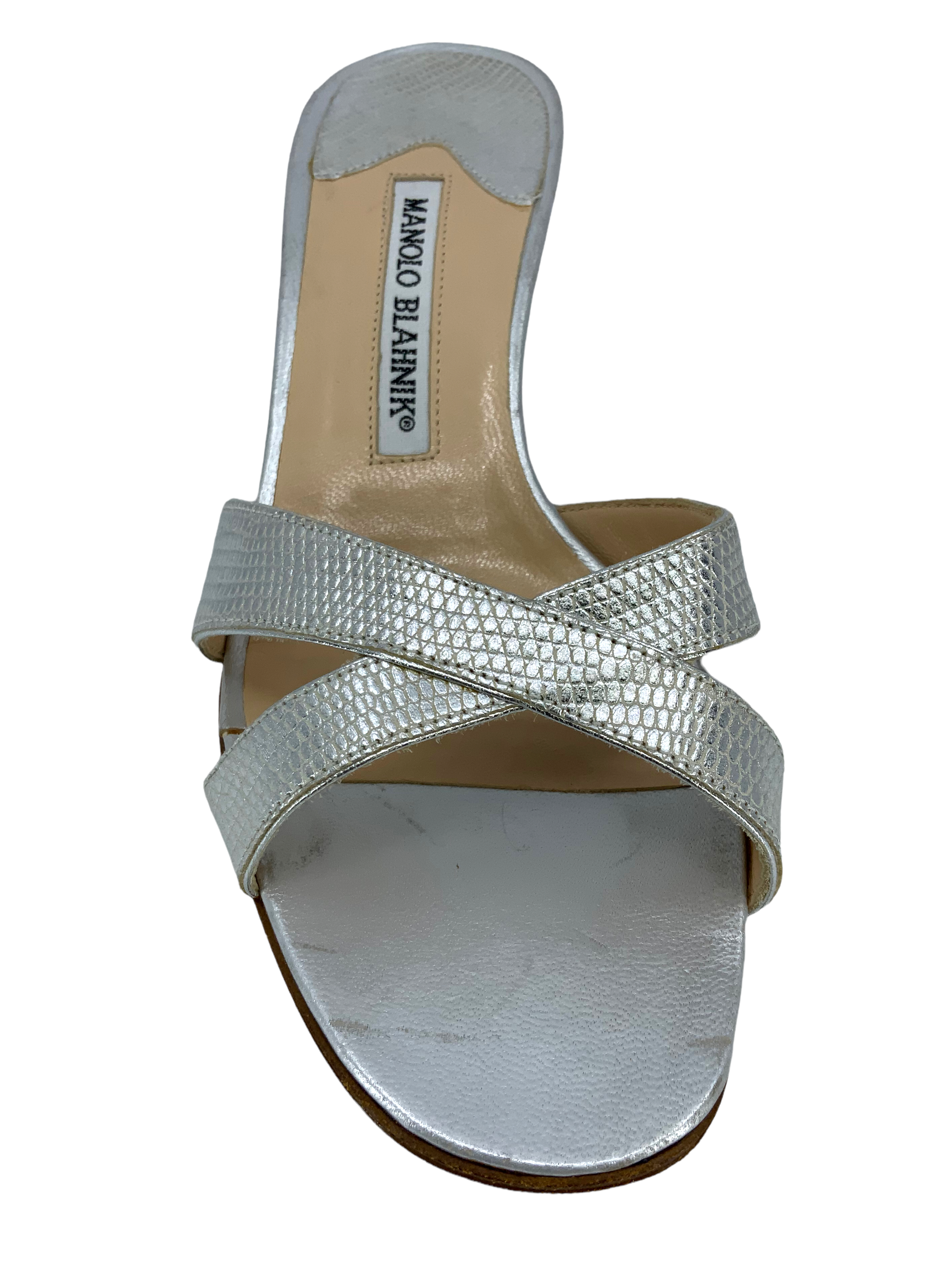 Manolo Blahnik Callamu Textured Leather Slide Sandals Women's Size 6.5 - Comfortable Summer Casual Shoes for Beach, Vacation & Everyday Wear