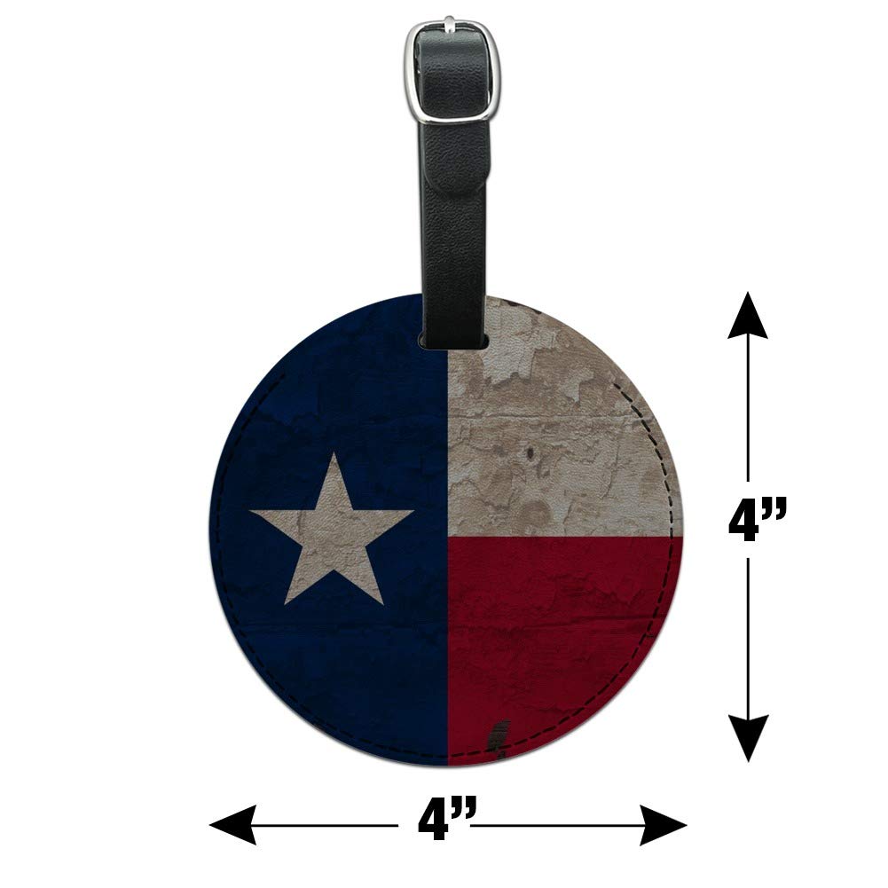 Vintage Distressed Texas State Flag Leather Luggage Tag - USA Made Round ID Card Holder for Travel Bags & Suitcases | Perfect for Travelers, Backpacks & Gift Giving
