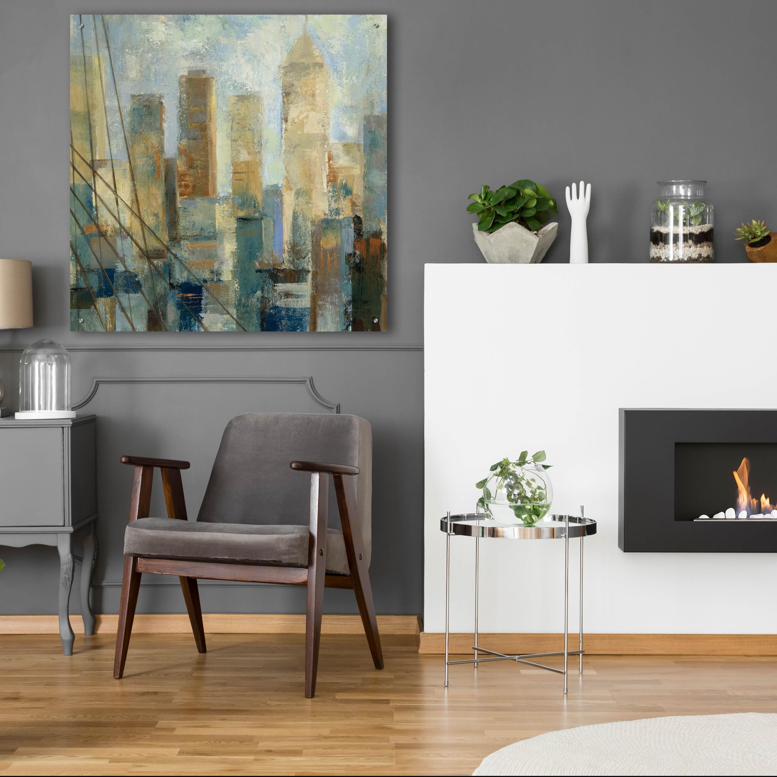 Silvia Vassileva Manhattan Sketches V Acrylic Glass Wall Art - 36x36 Inches Modern Abstract Painting for Living Room, Office & Bedroom Decor